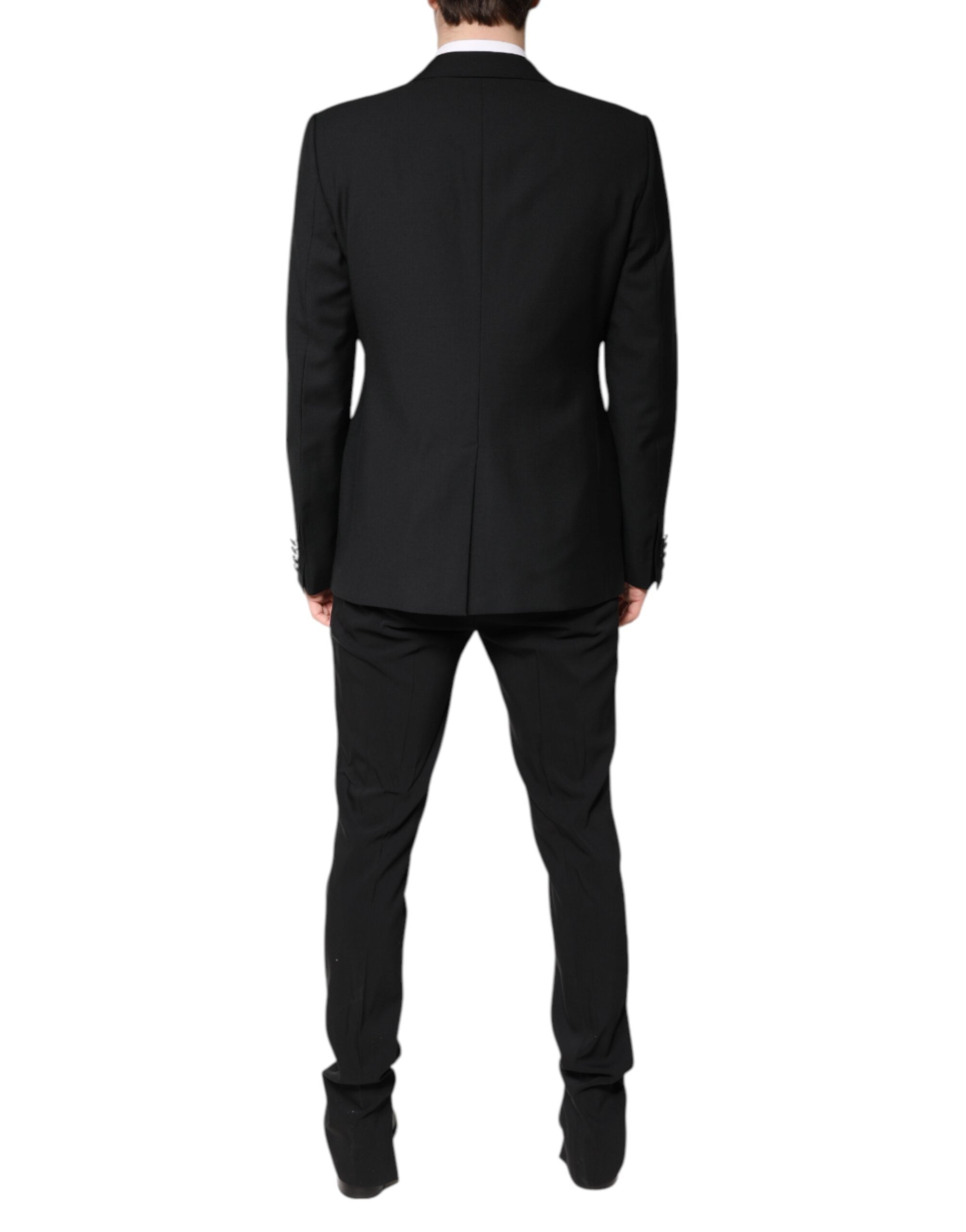 Black Wool Single Breasted 2 Piece Suit - ventzia