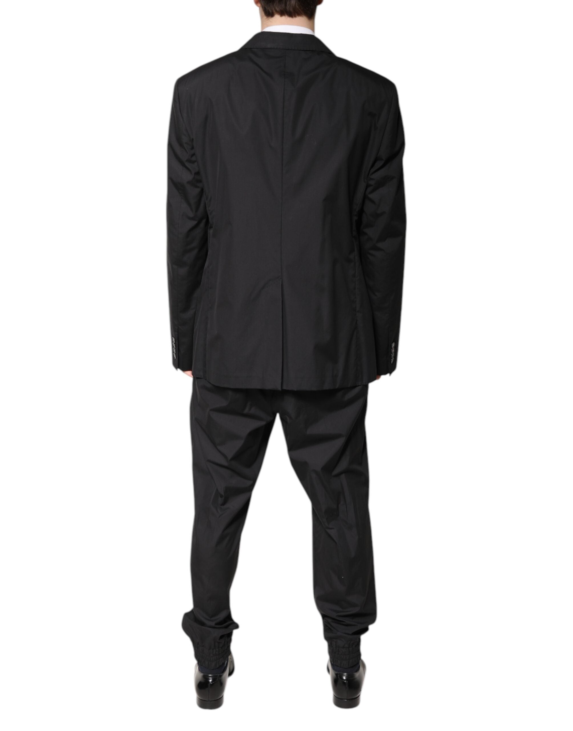 Black Cotton Single Breasted 2 Piece Suit - ventzia