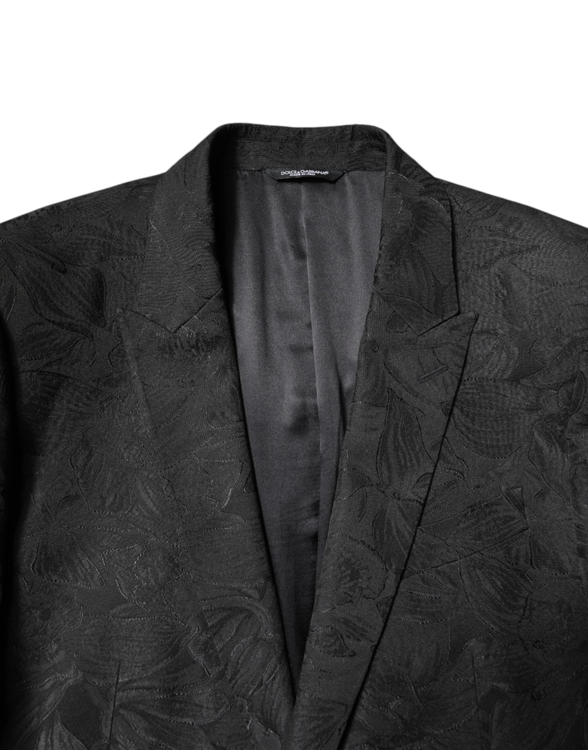 Black Polyester Floral Jacquard 2 Piece Suit - ventzia