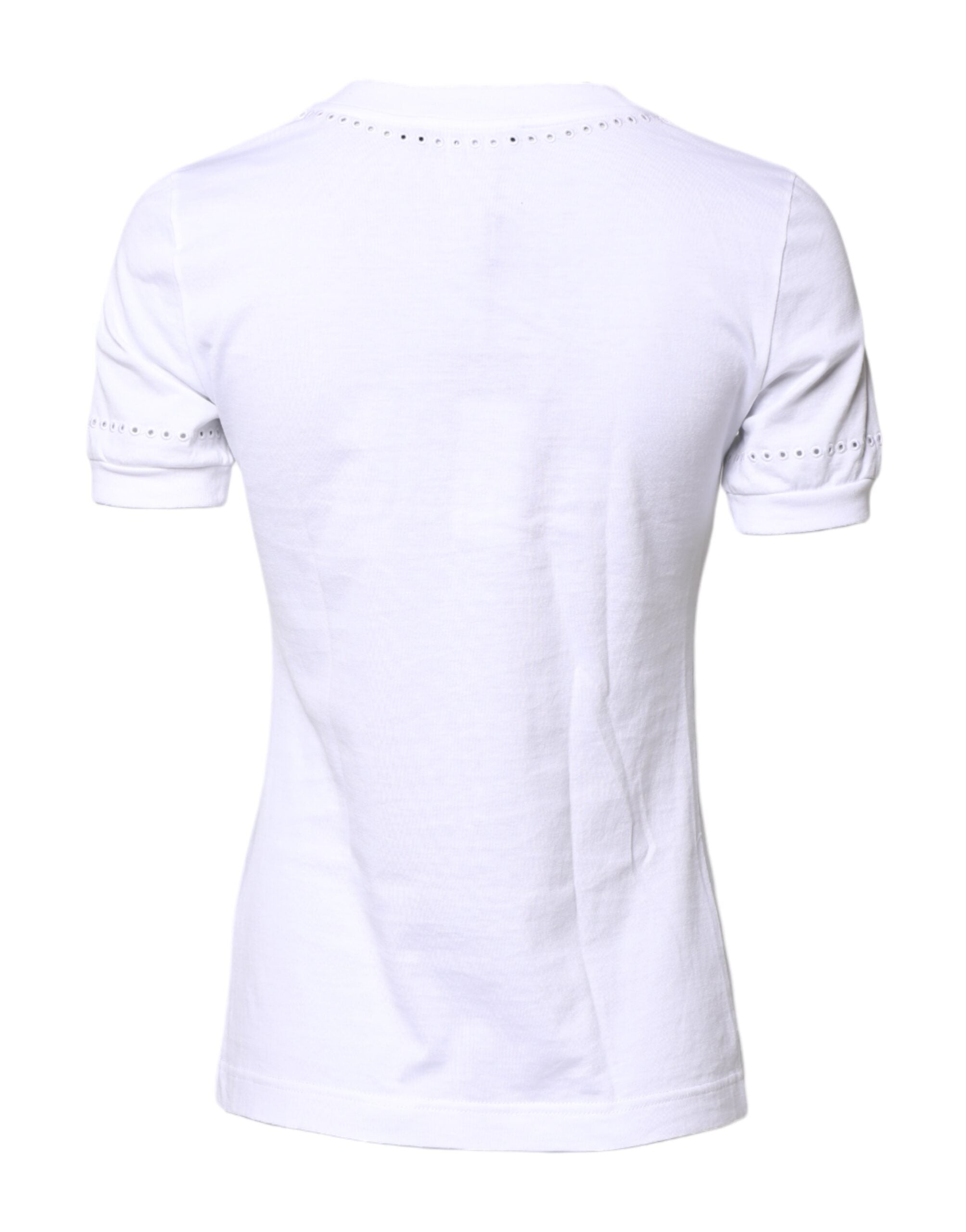 White Cotton Floral Logo Crew Neck T-shirt - ventzia