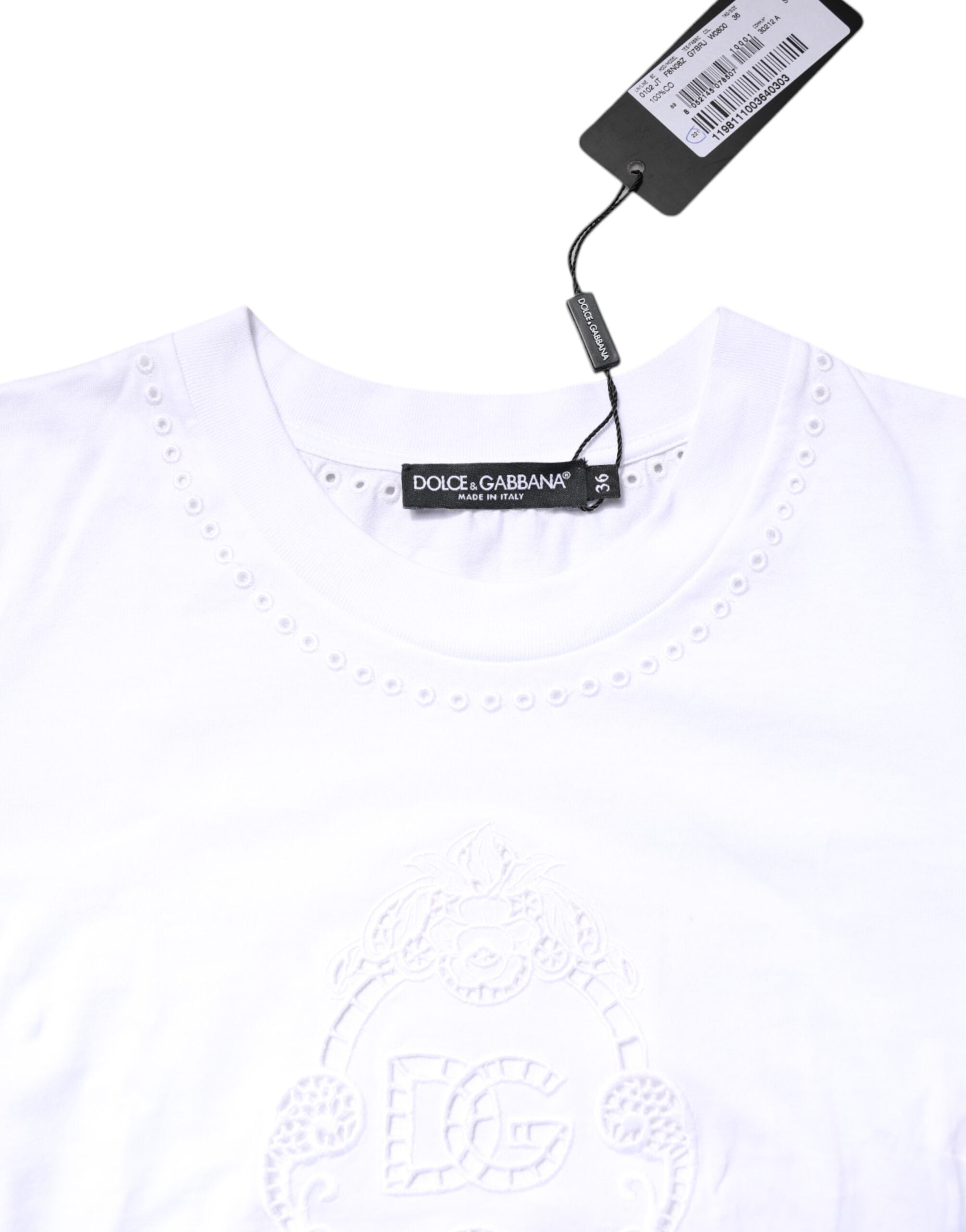 White Cotton Floral Logo Crew Neck T-shirt - ventzia