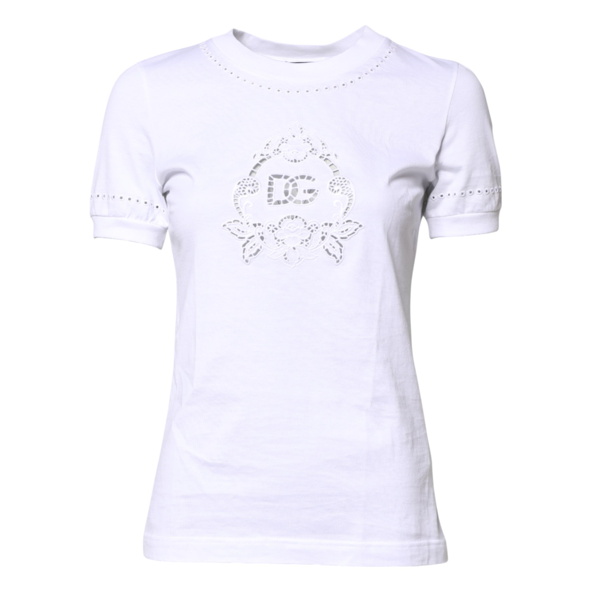 White Cotton Floral Logo Crew Neck T-shirt - ventzia