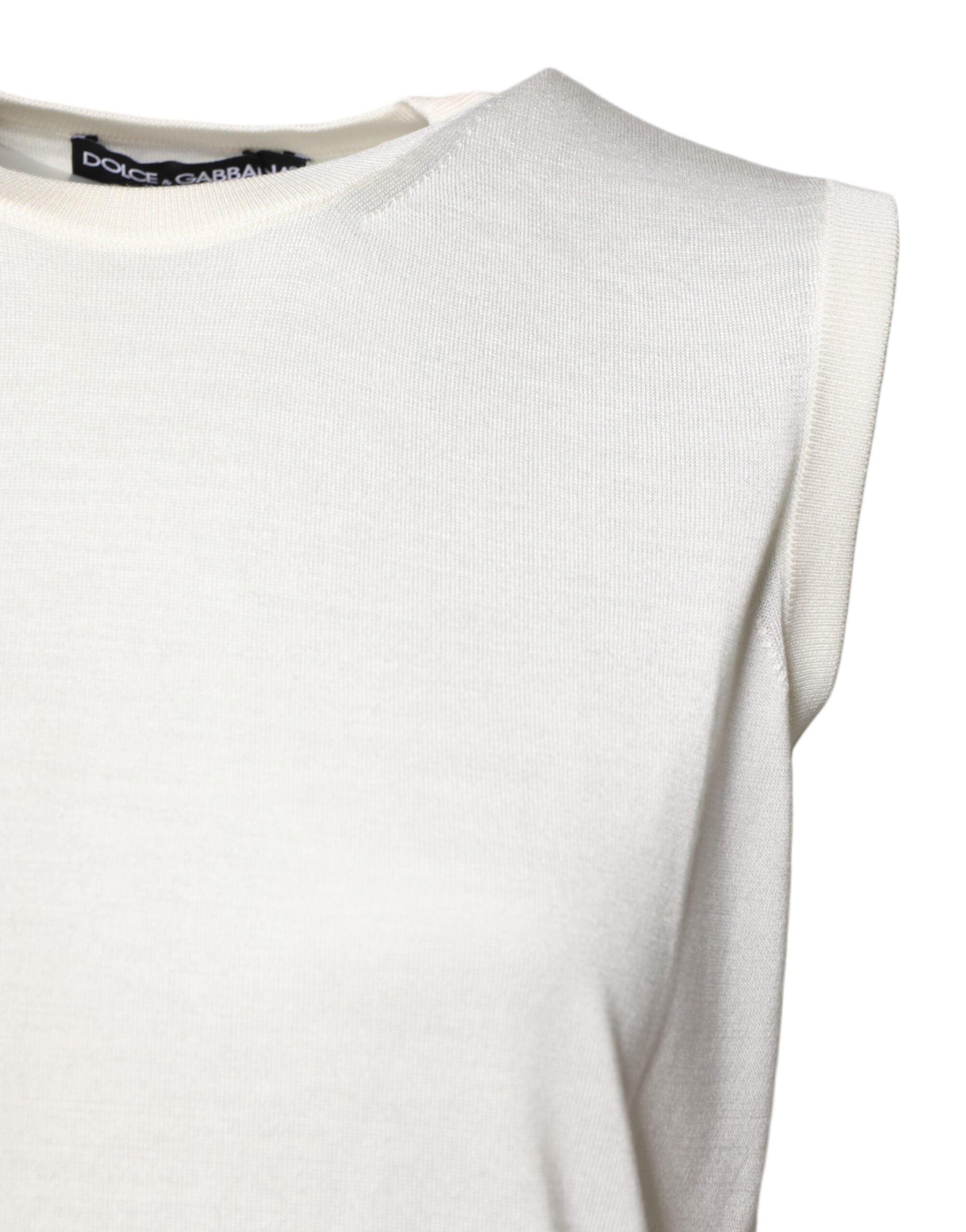 White Silk Round Neck Sleeveless Tank Top - ventzia