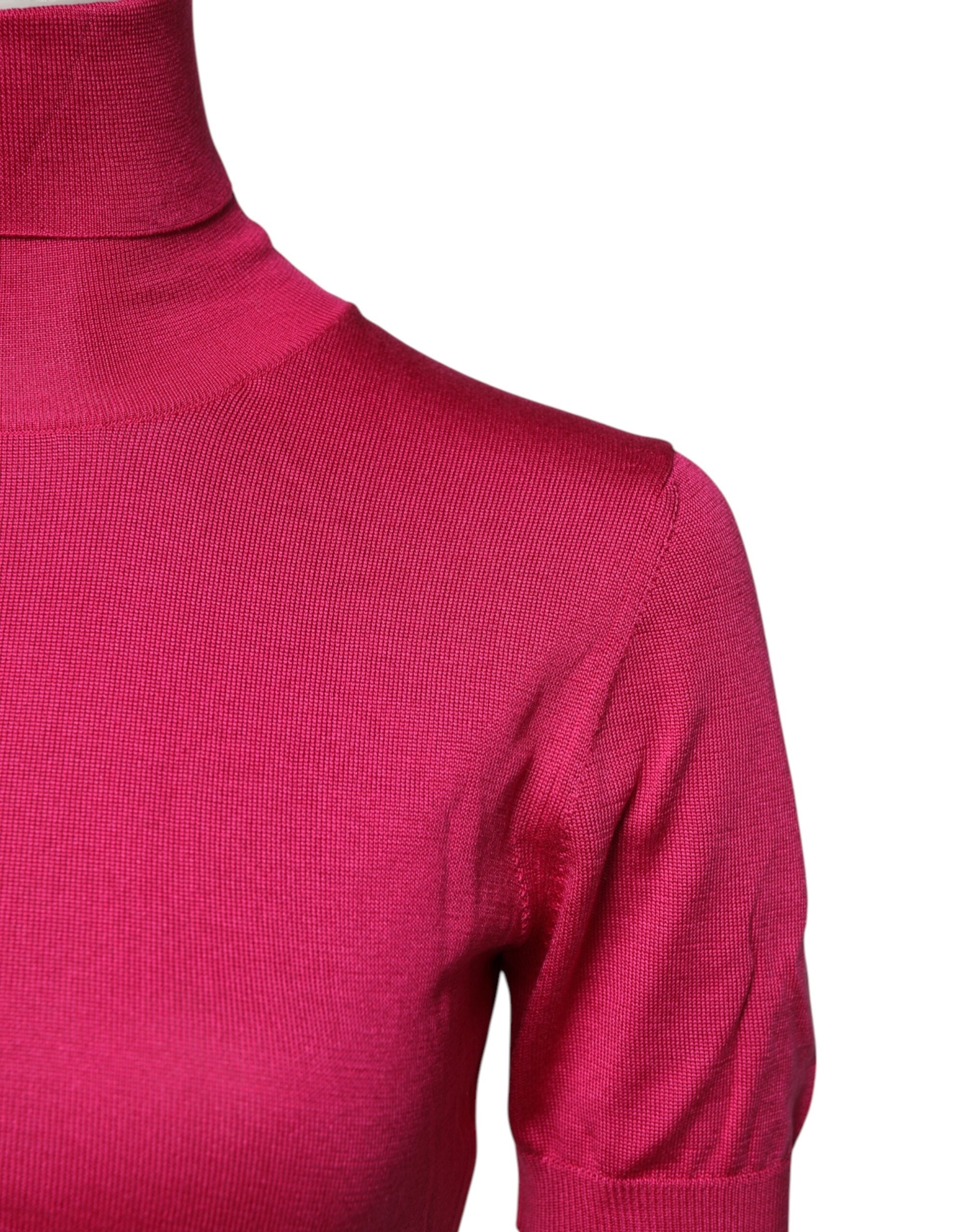Pink Silk Knitted Turtleneck Cropped Top - ventzia