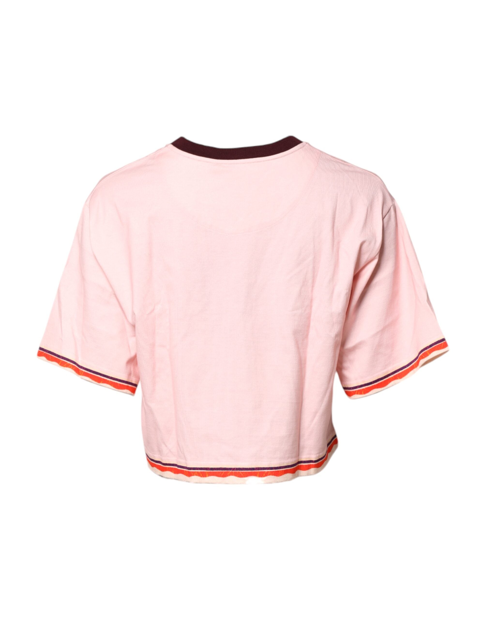 Pink Print Cotton Short Sleeves Cropped Top - ventzia