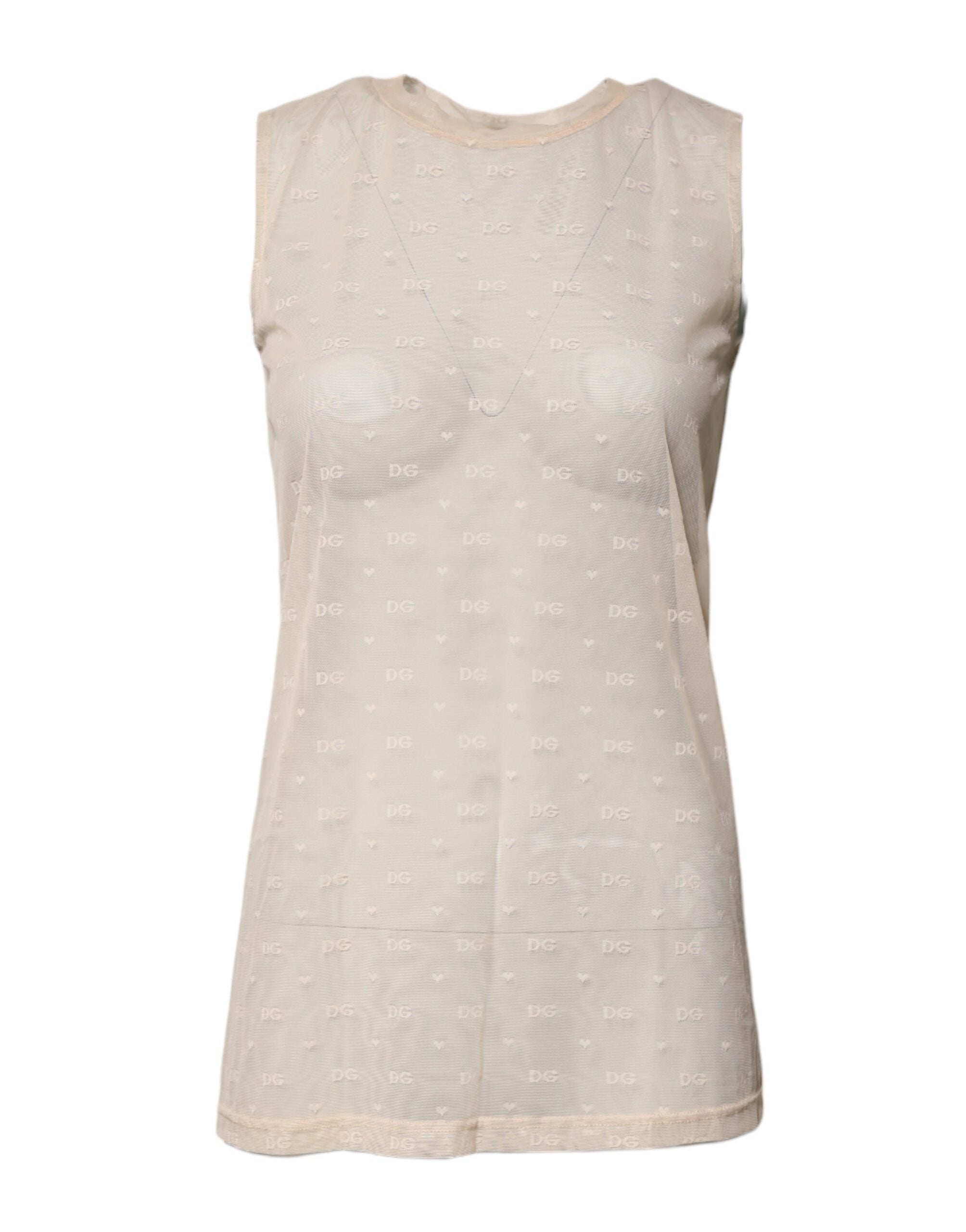 Ivory Nylon Logo See Through Sleeveless Tank Top - ventzia