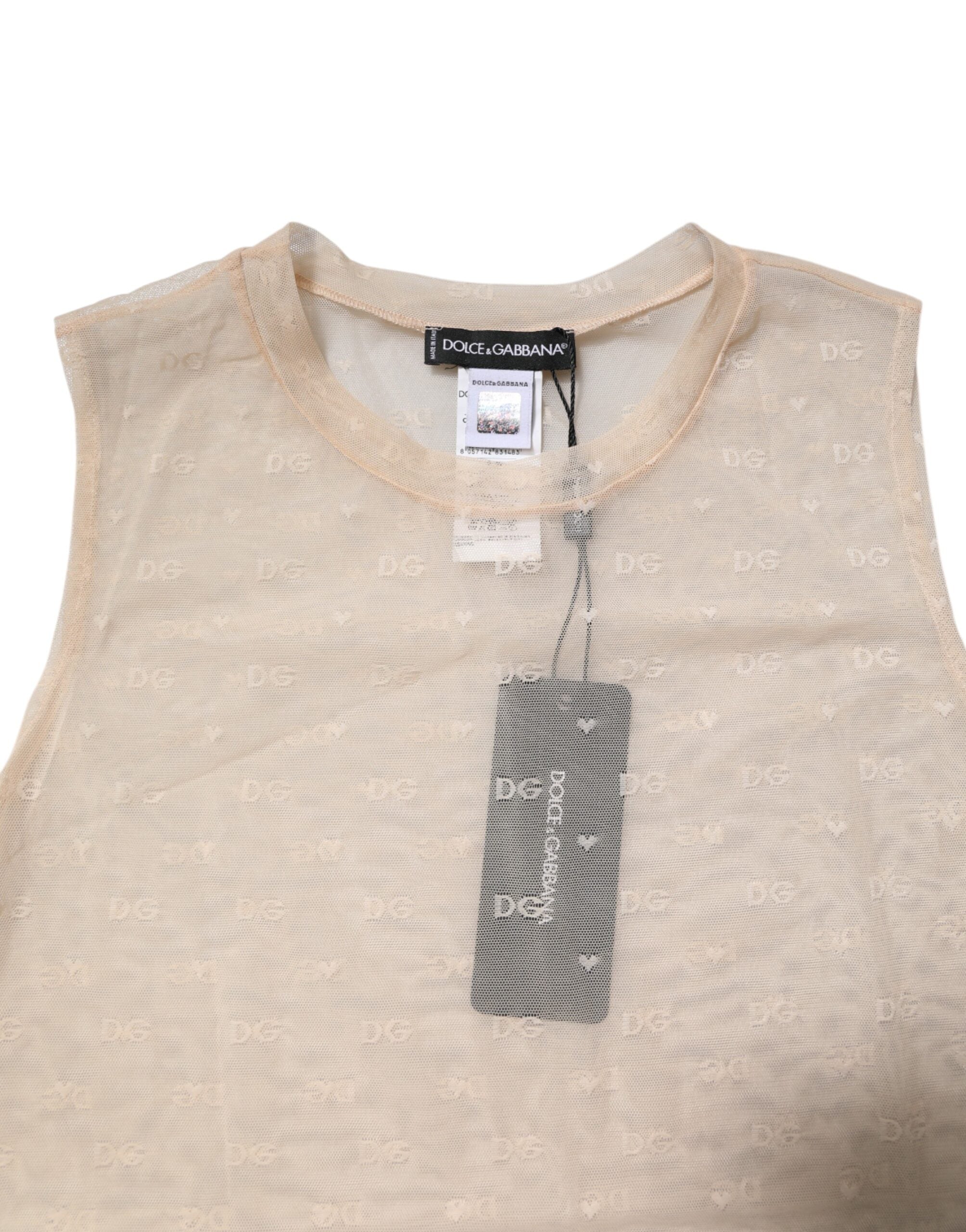 Ivory Nylon Logo See Through Sleeveless Tank Top - ventzia