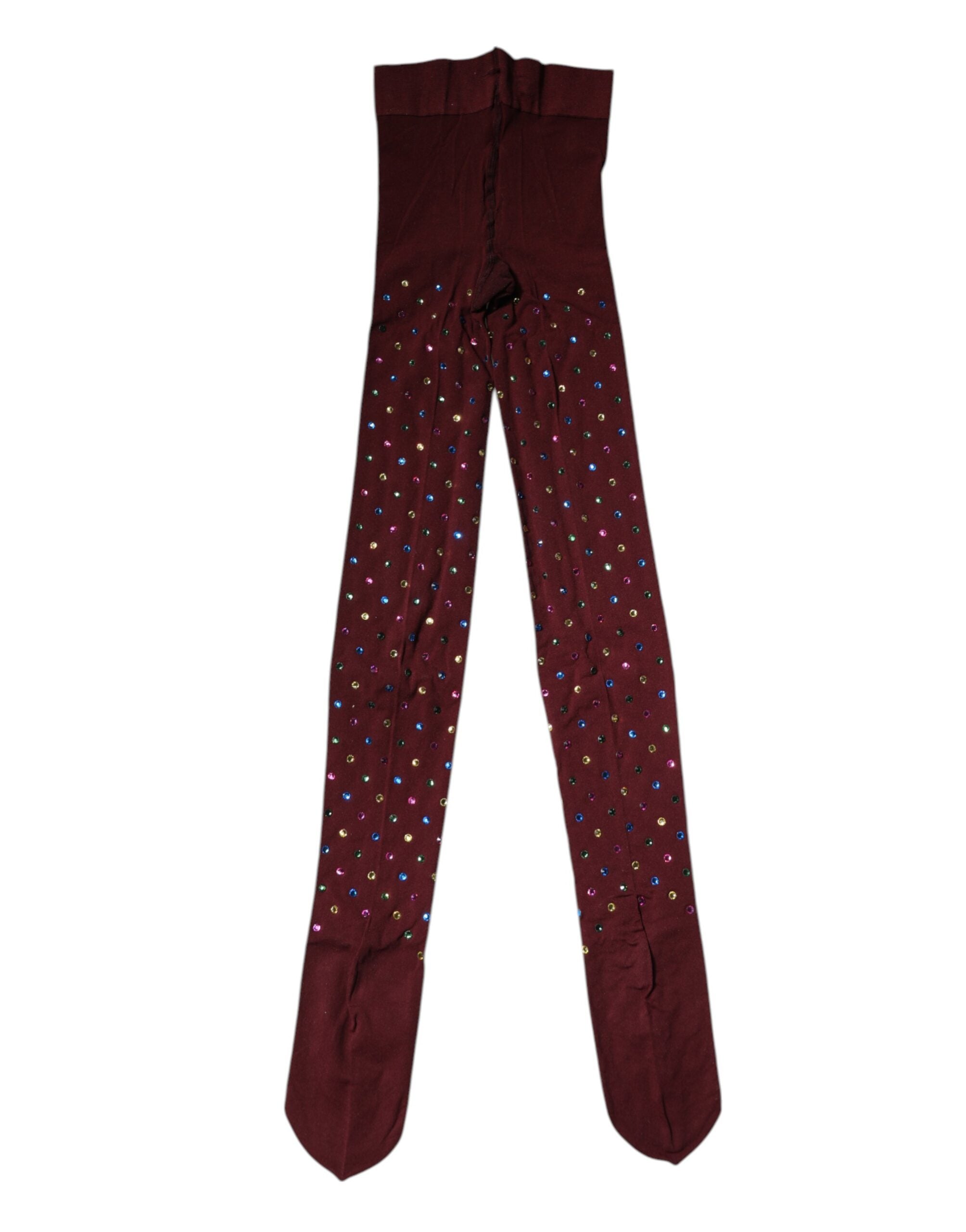 Maroon Nylon Crystal Embellished Pantyhose Tights - ventzia