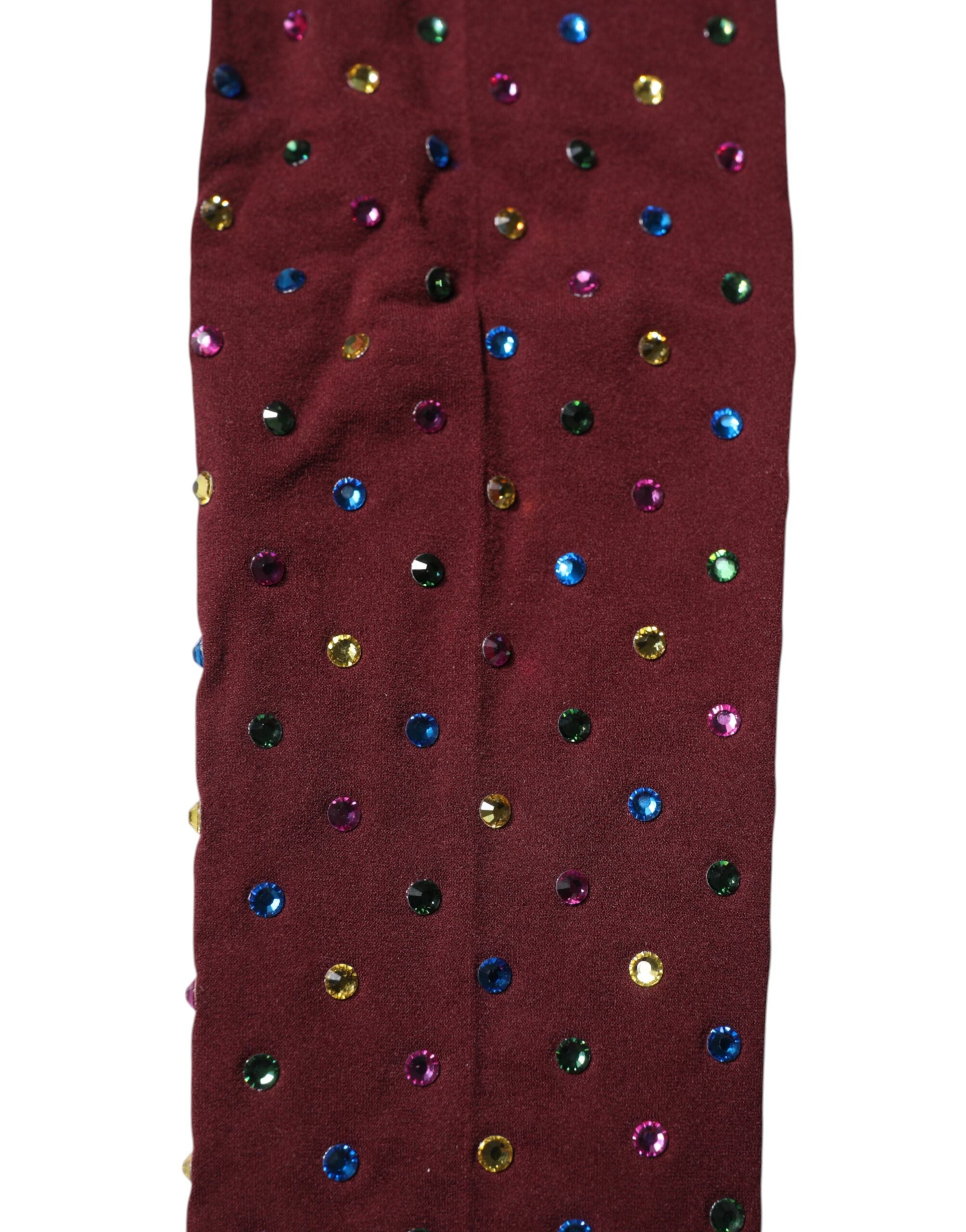 Maroon Nylon Crystal Embellished Pantyhose Tights - ventzia