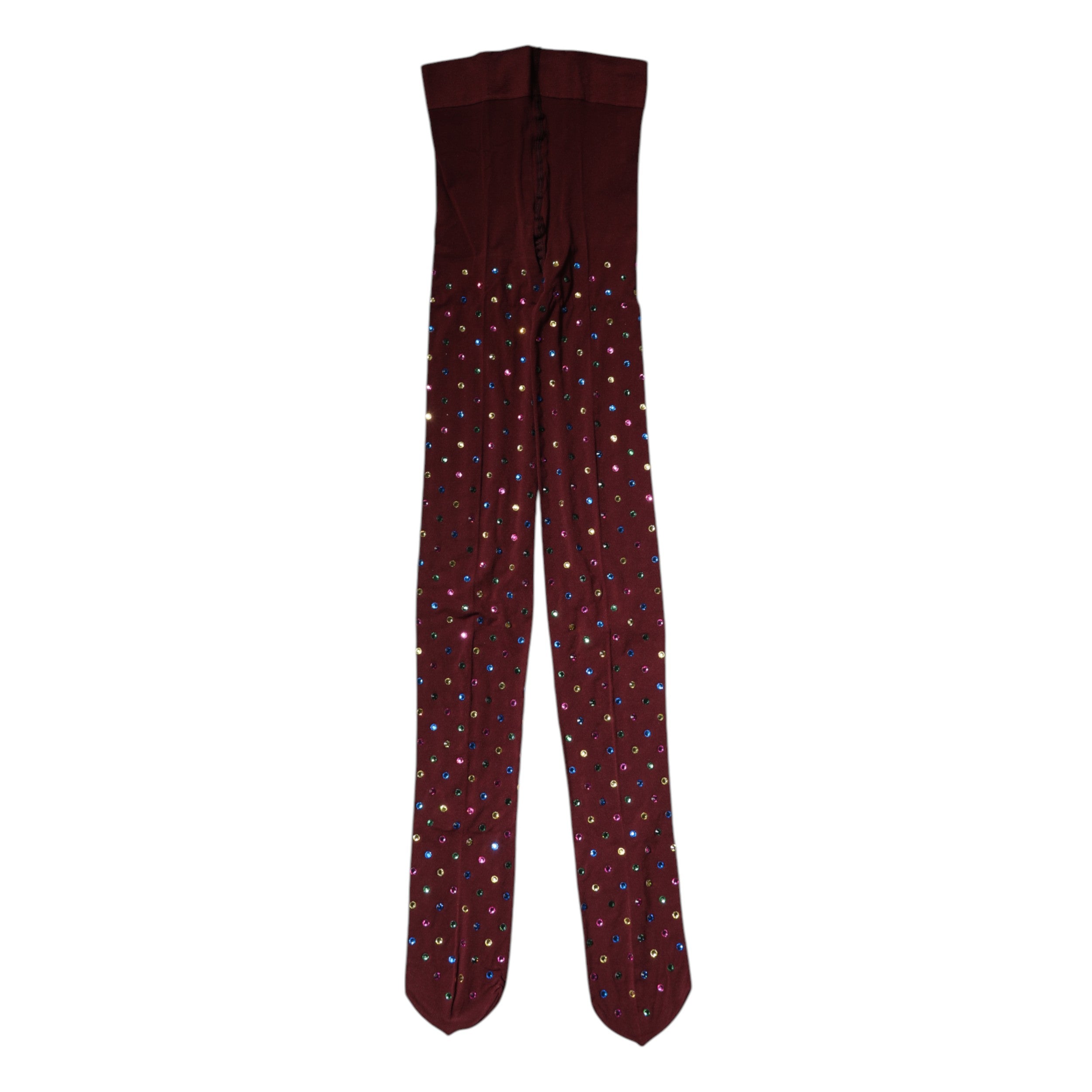 Maroon Nylon Crystal Embellished Pantyhose Tights - ventzia