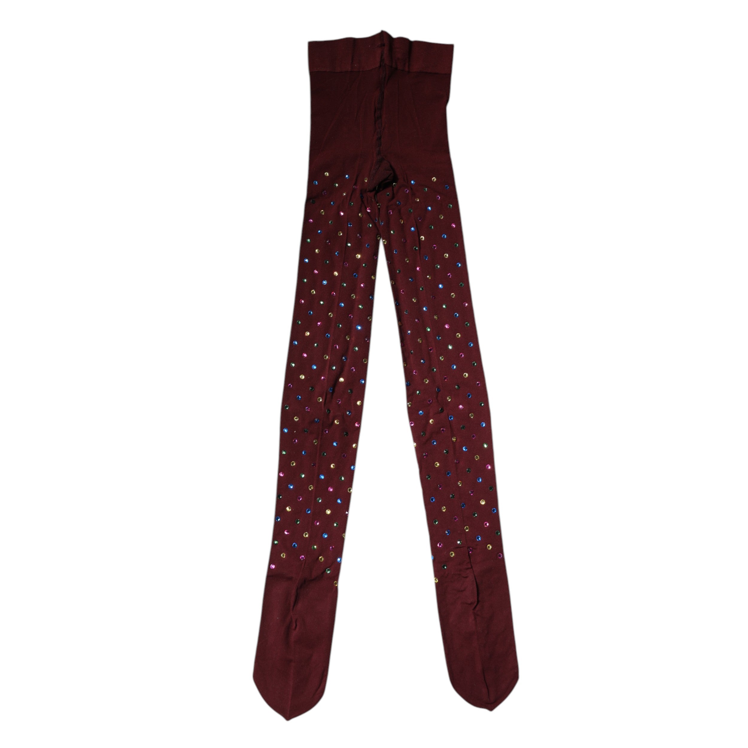 Maroon Nylon Crystal Embellished Pantyhose Tights - ventzia