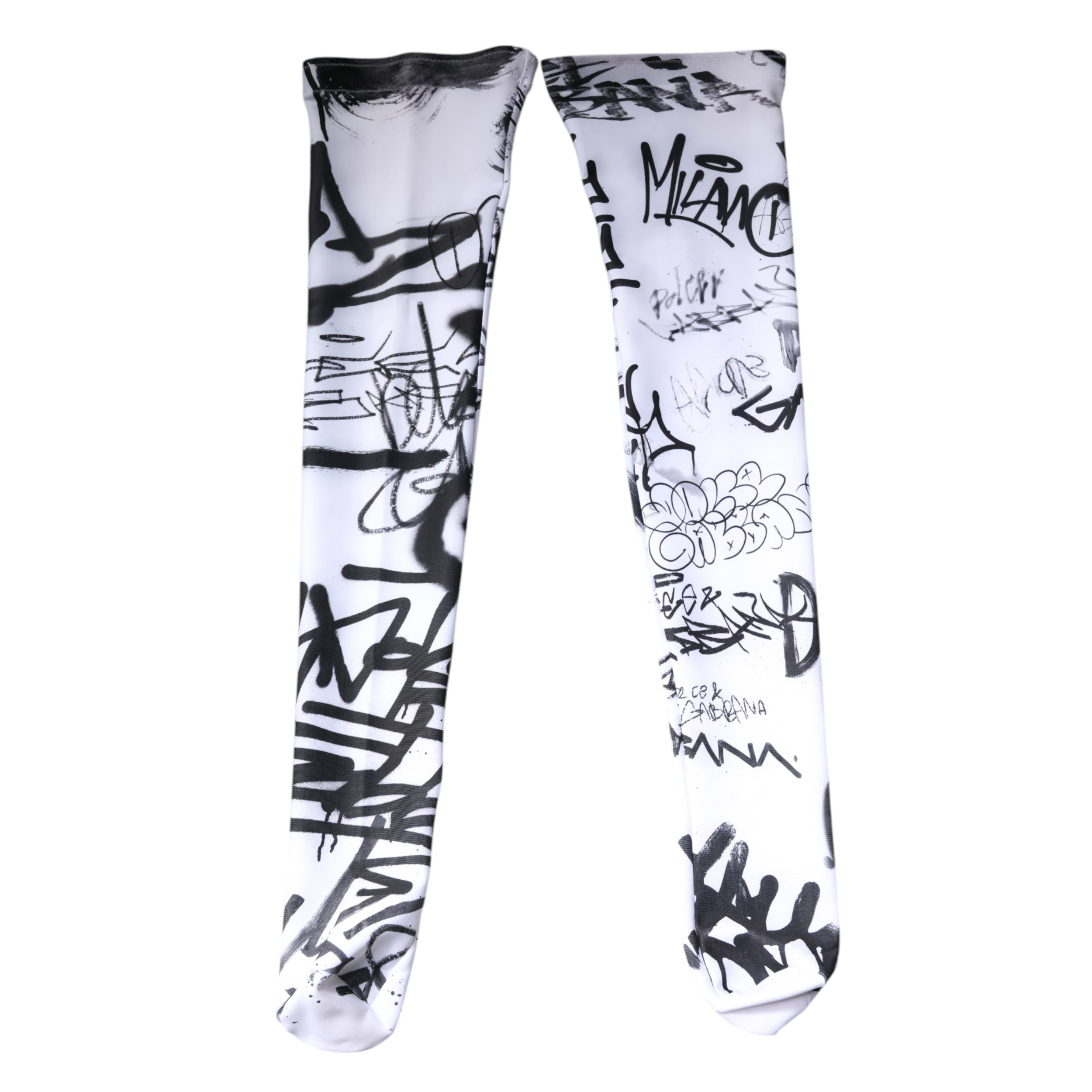 White Graffiti Cotton Over Calf Stockings Socks - ventzia