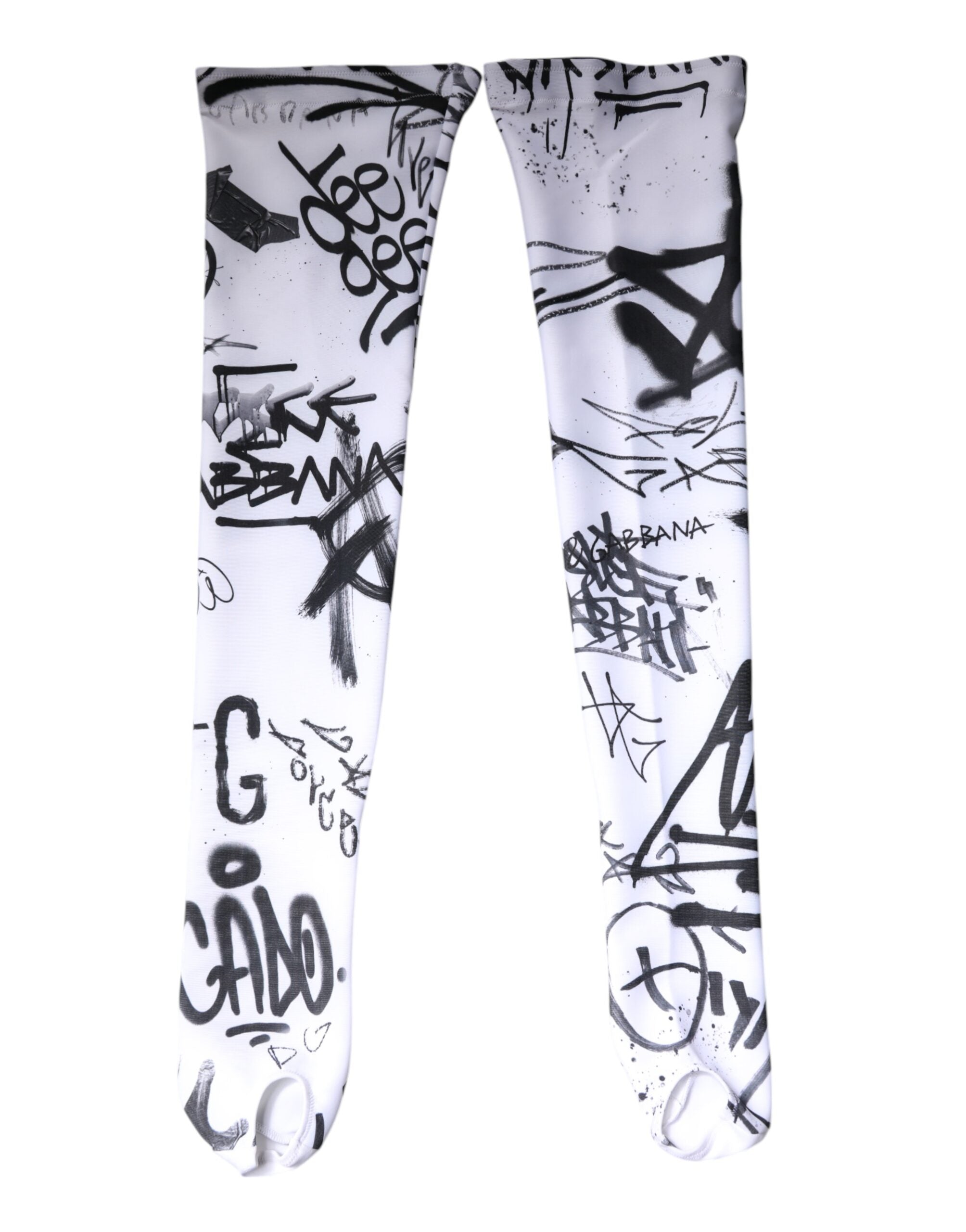 White Graffiti Cotton Over Calf Stockings Socks - ventzia