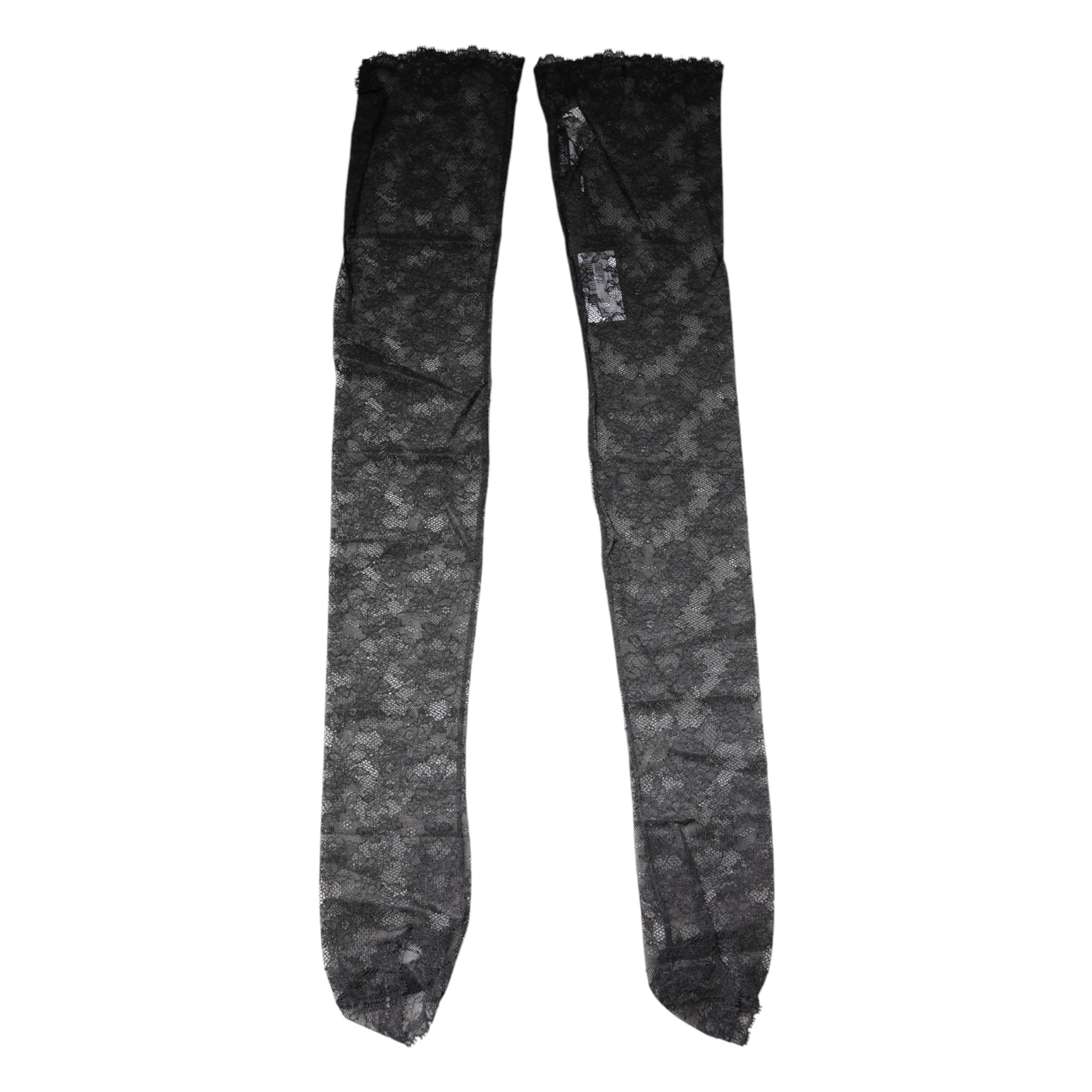 Black Floral Lace Cotton Stretch Stockings Socks - ventzia