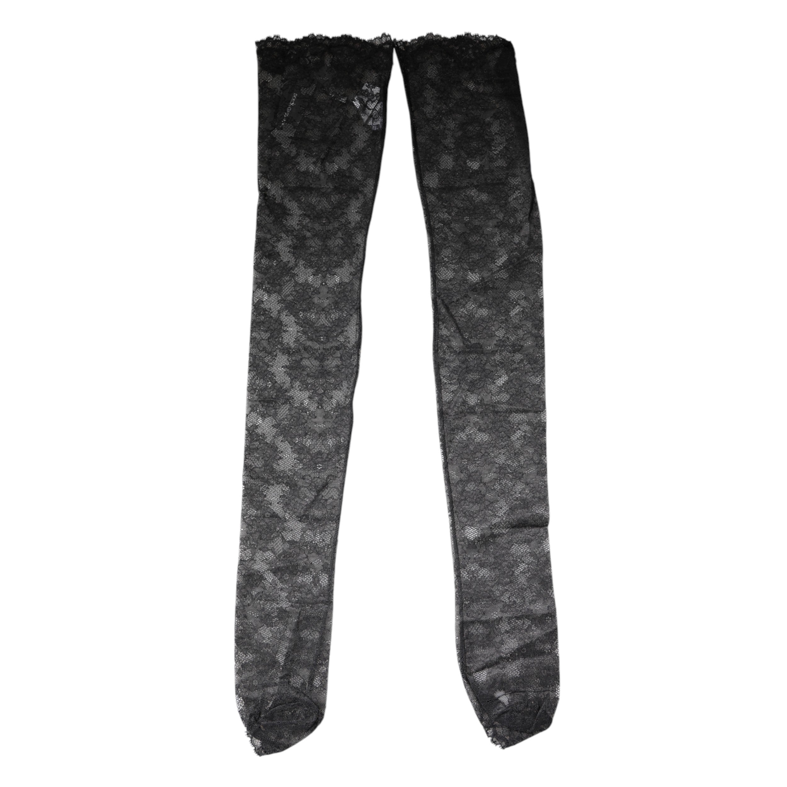 Black Floral Lace Cotton Stretch Stockings Socks - ventzia
