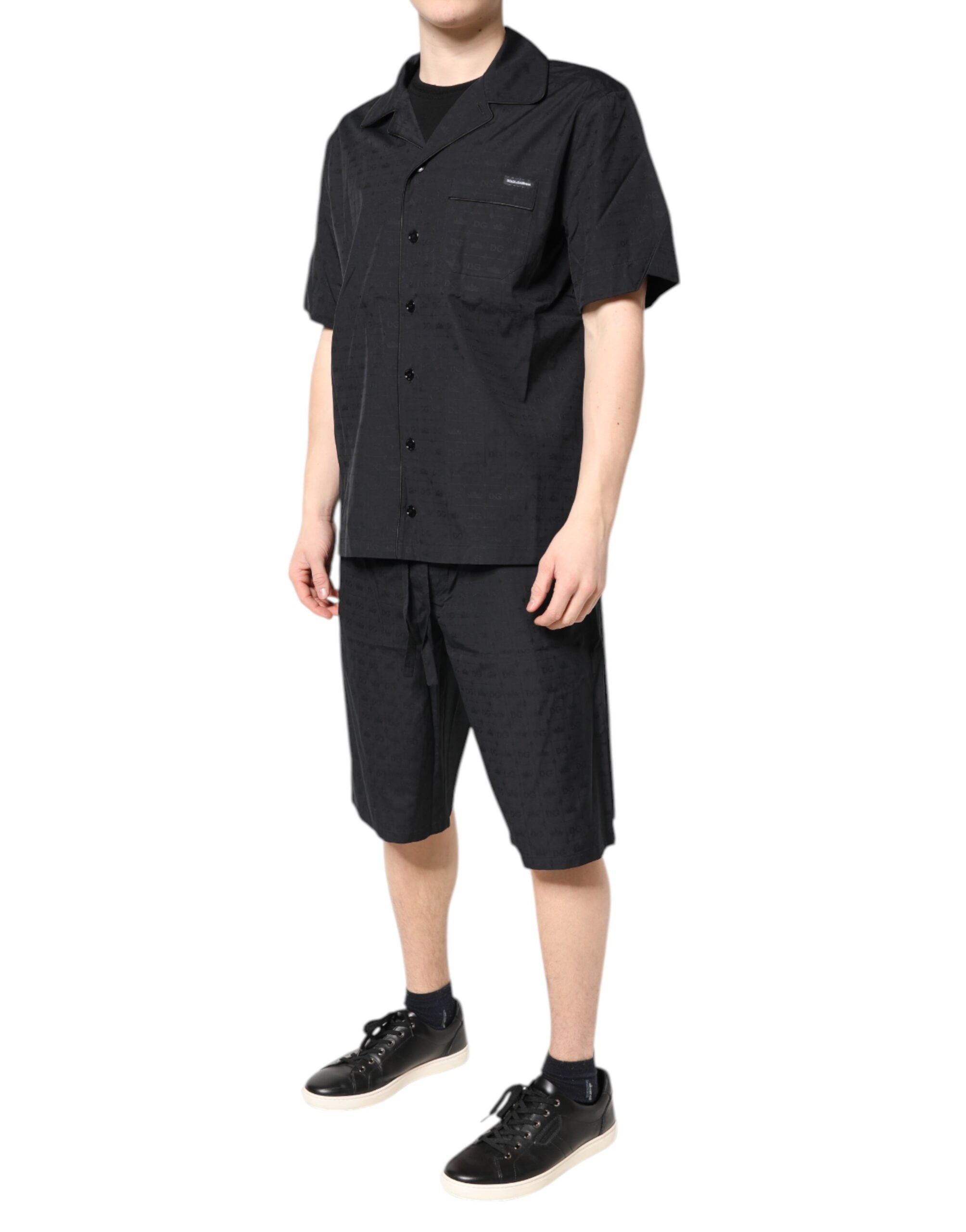 Black Cotton Men Pajama Set Sleepwear - ventzia