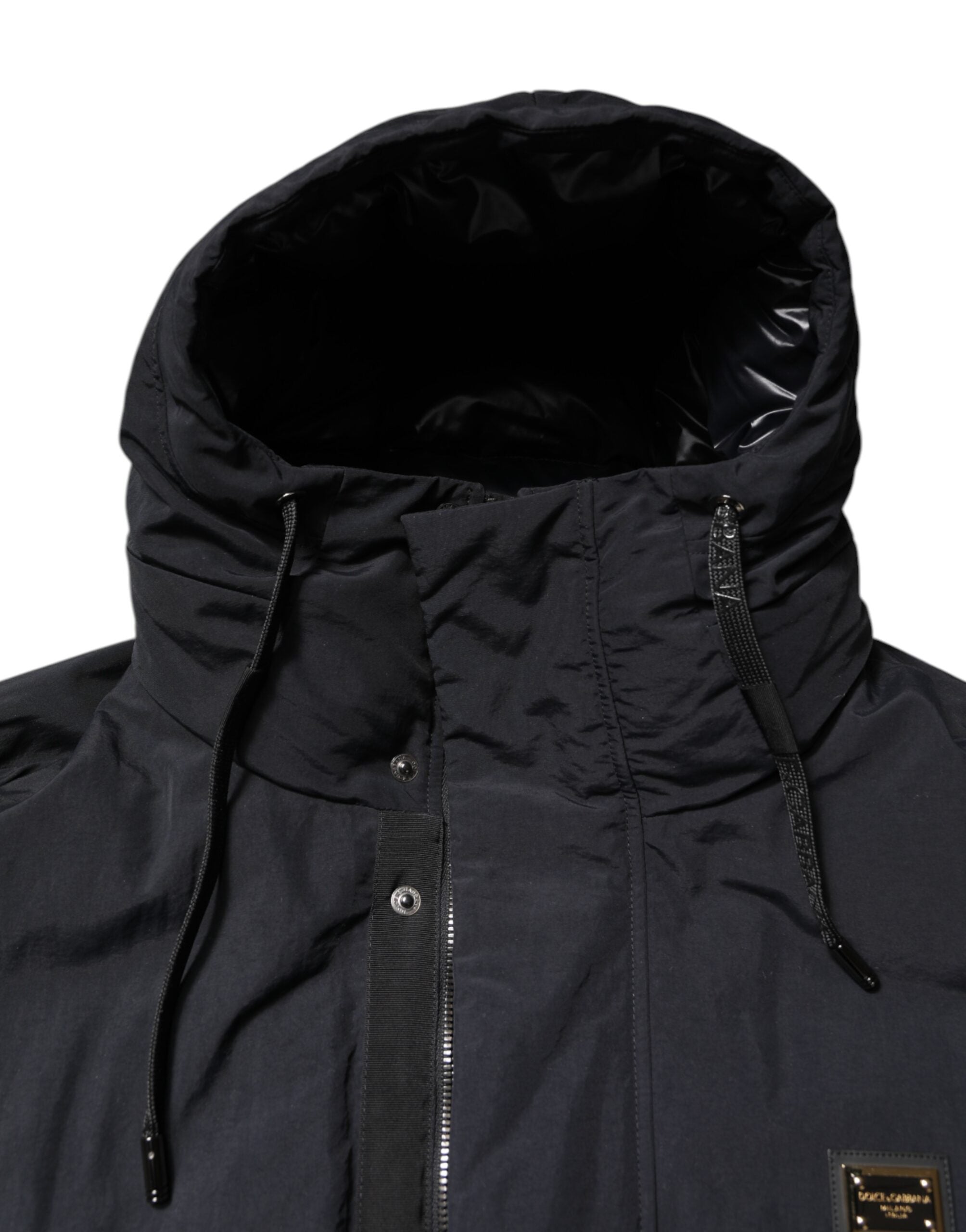 Black Nylon Full Zip Hooded Parka Jacket - ventzia
