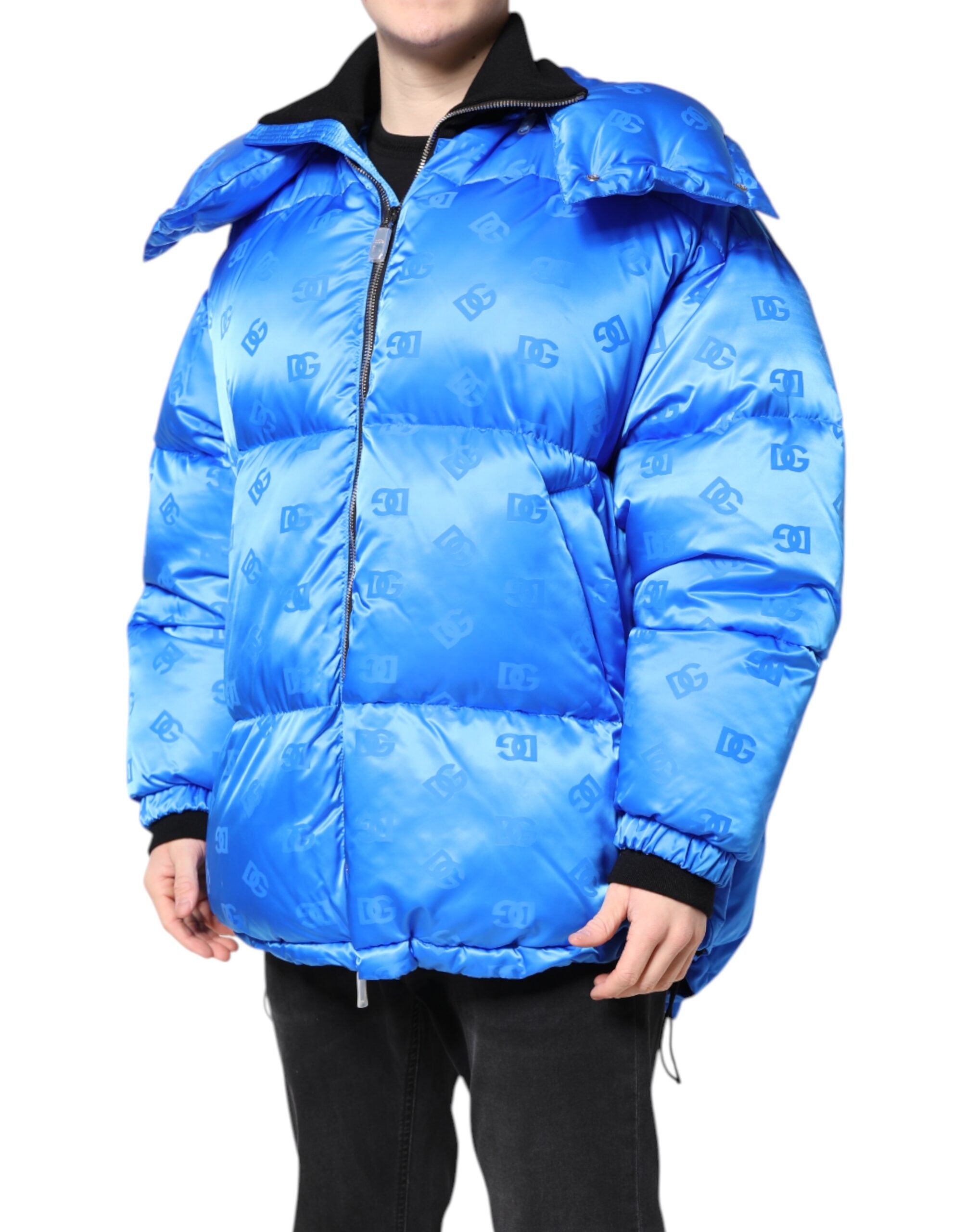 Blue Logo Full Zip Hooded Quilted Jacket - ventzia