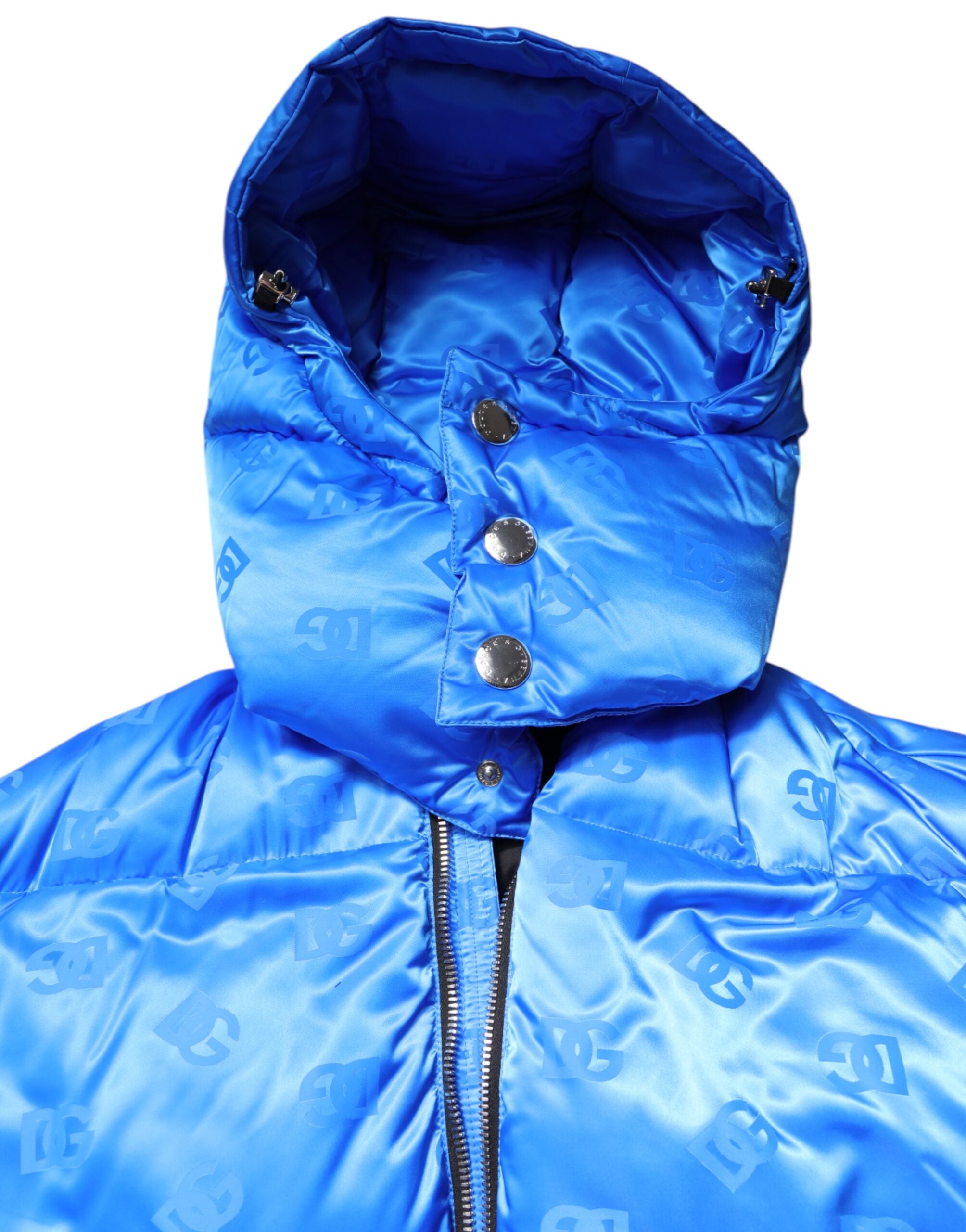 Blue Logo Full Zip Hooded Quilted Jacket - ventzia