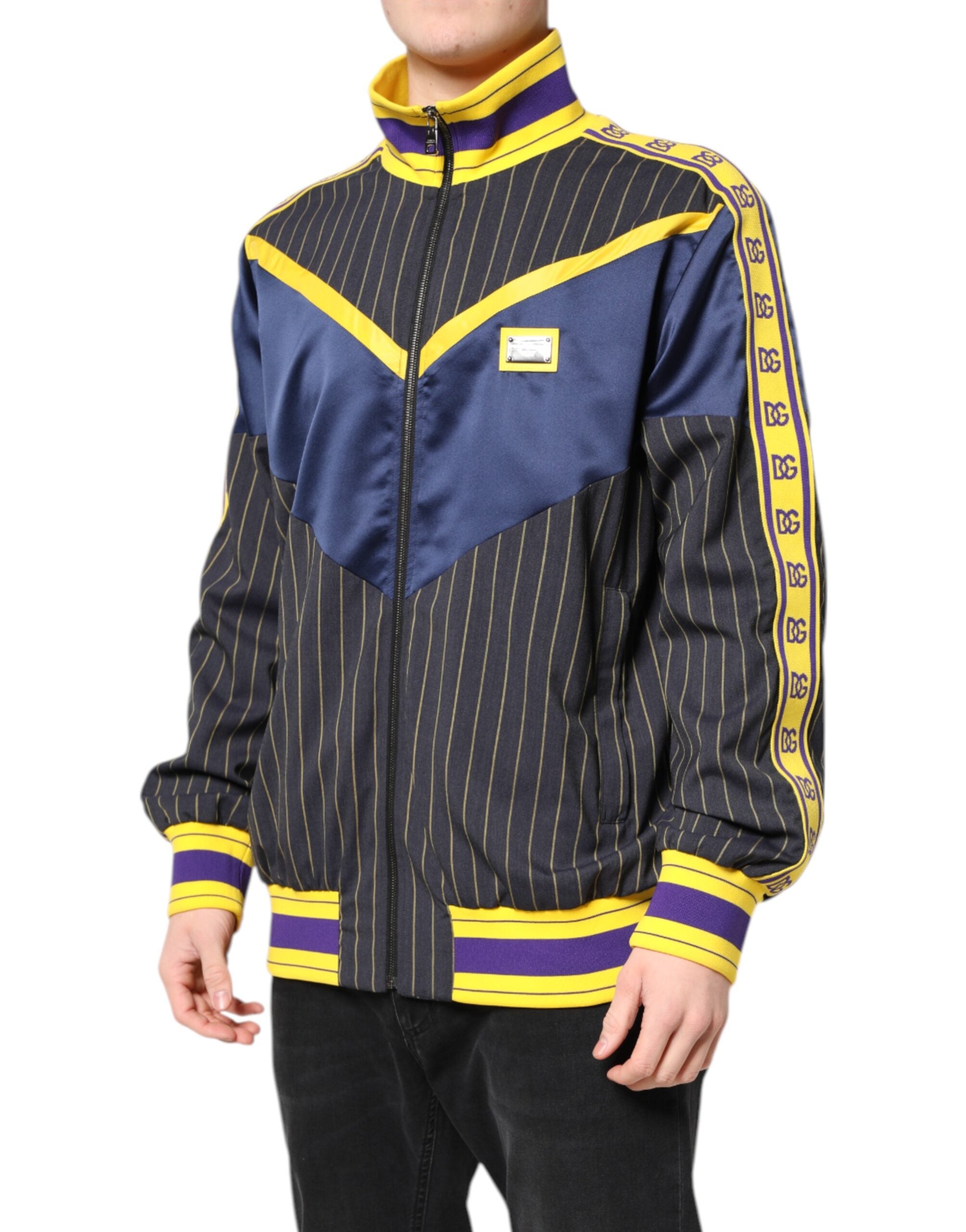 Black Striped Logo Full Zip Bomber Jacket - ventzia