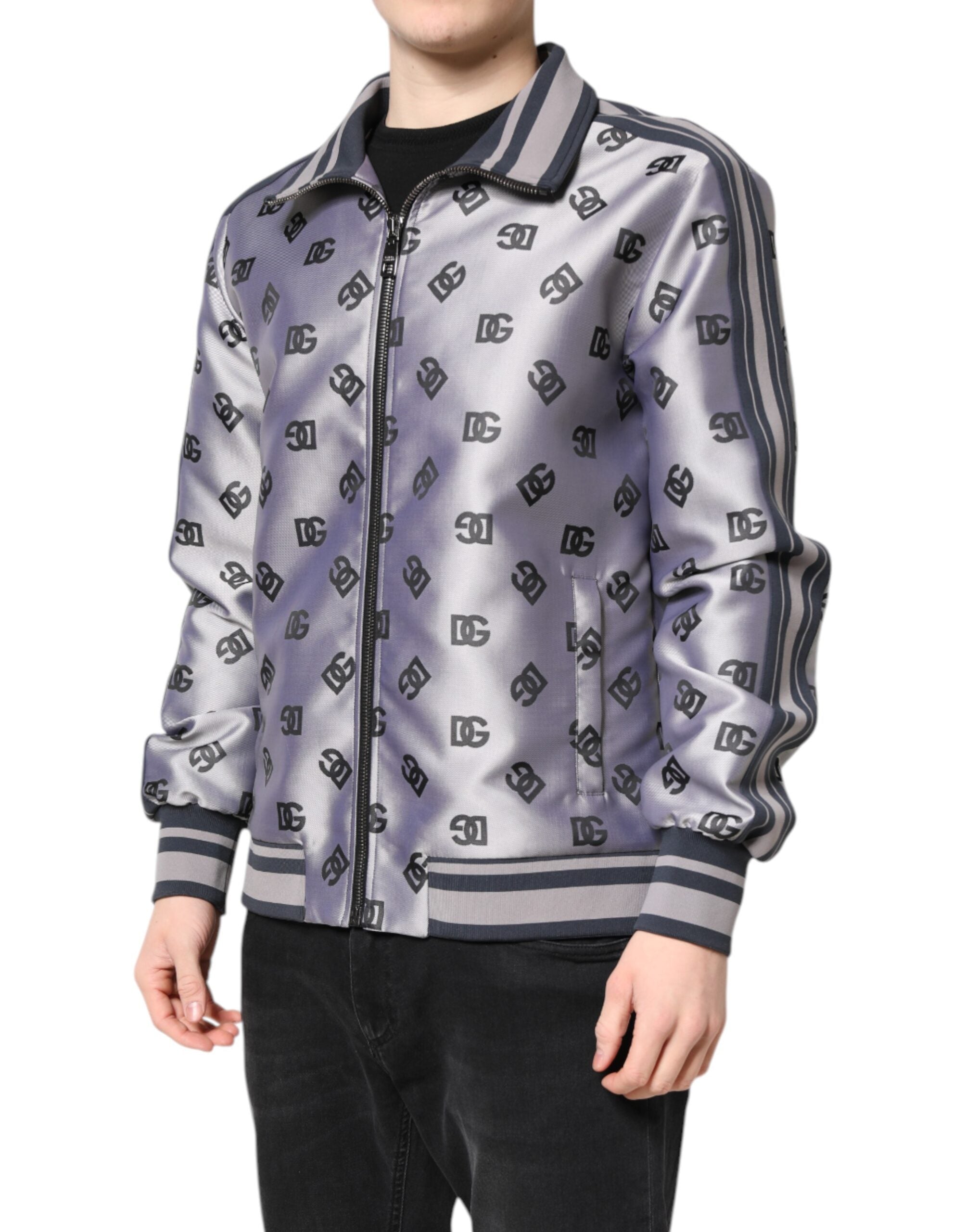 Gray Logo Monogram Full Zip Bomber Jacket - ventzia