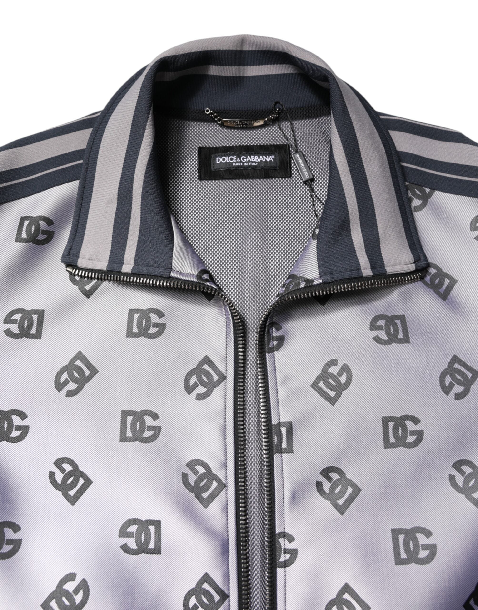 Gray Logo Monogram Full Zip Bomber Jacket - ventzia