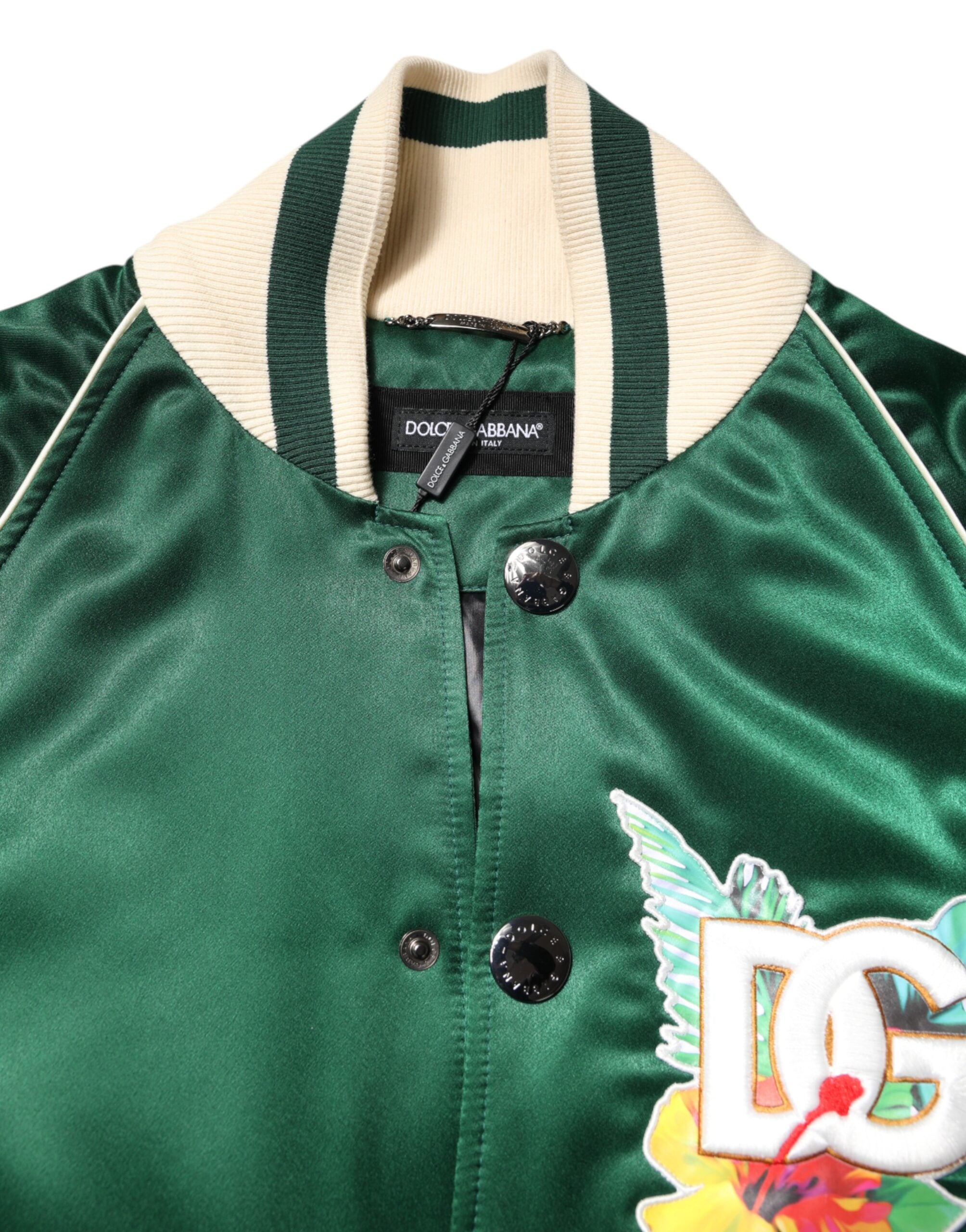 Green Floral DG Logo Full Zip Bomber Jacket - ventzia