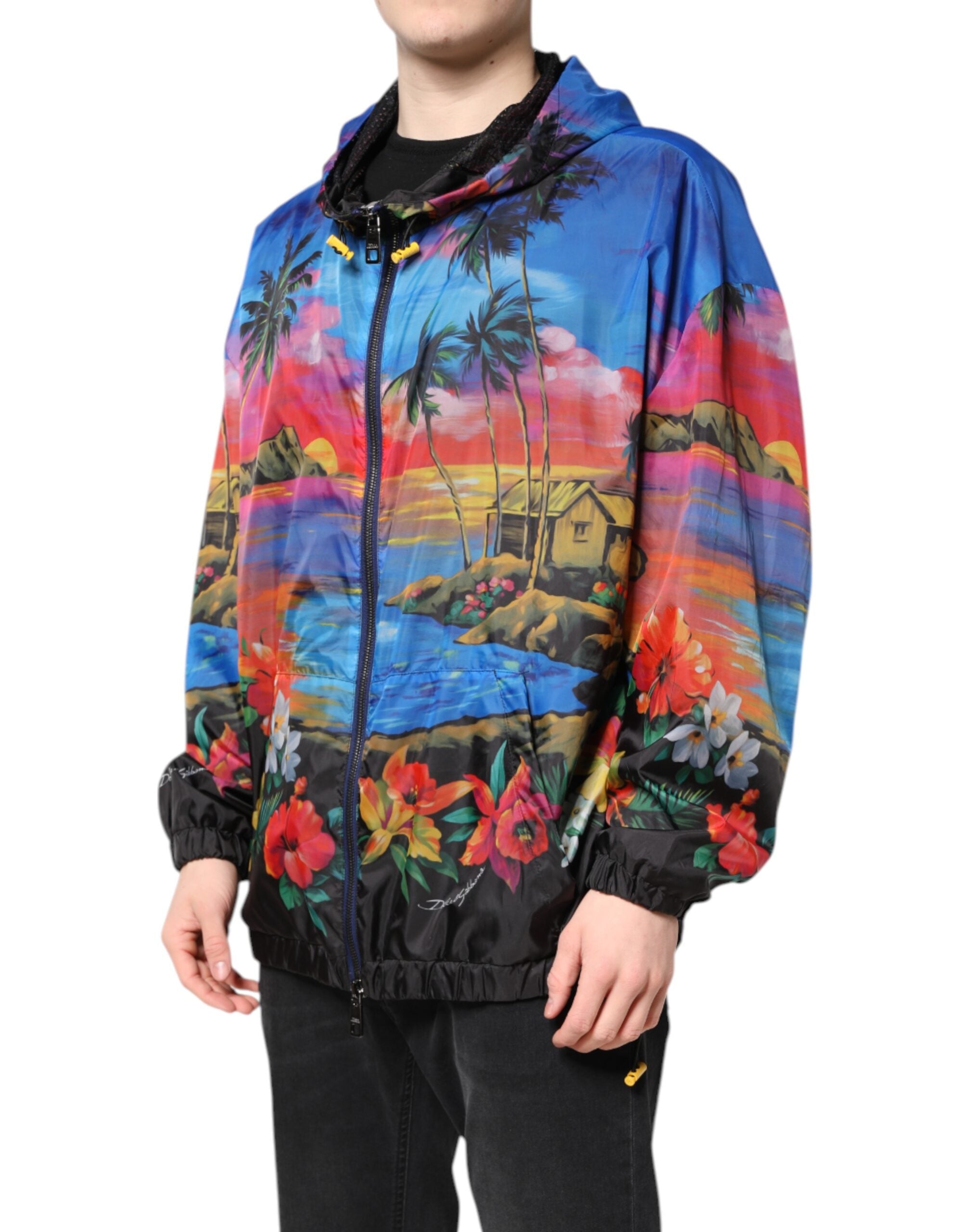 Multicolor Print Hooded Windbreaker Jacket - ventzia