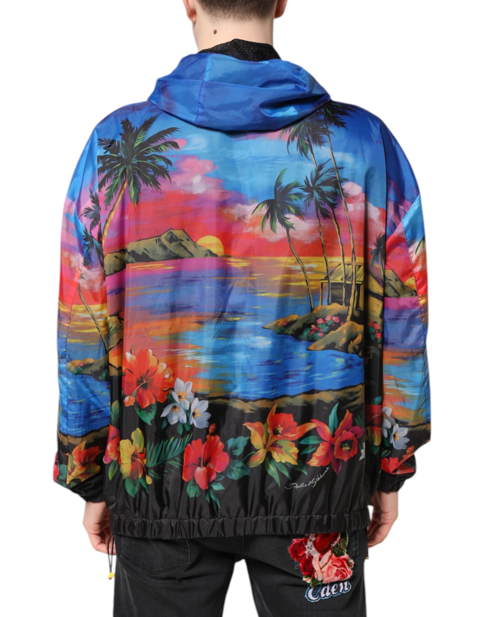 Multicolor Print Hooded Windbreaker Jacket - ventzia