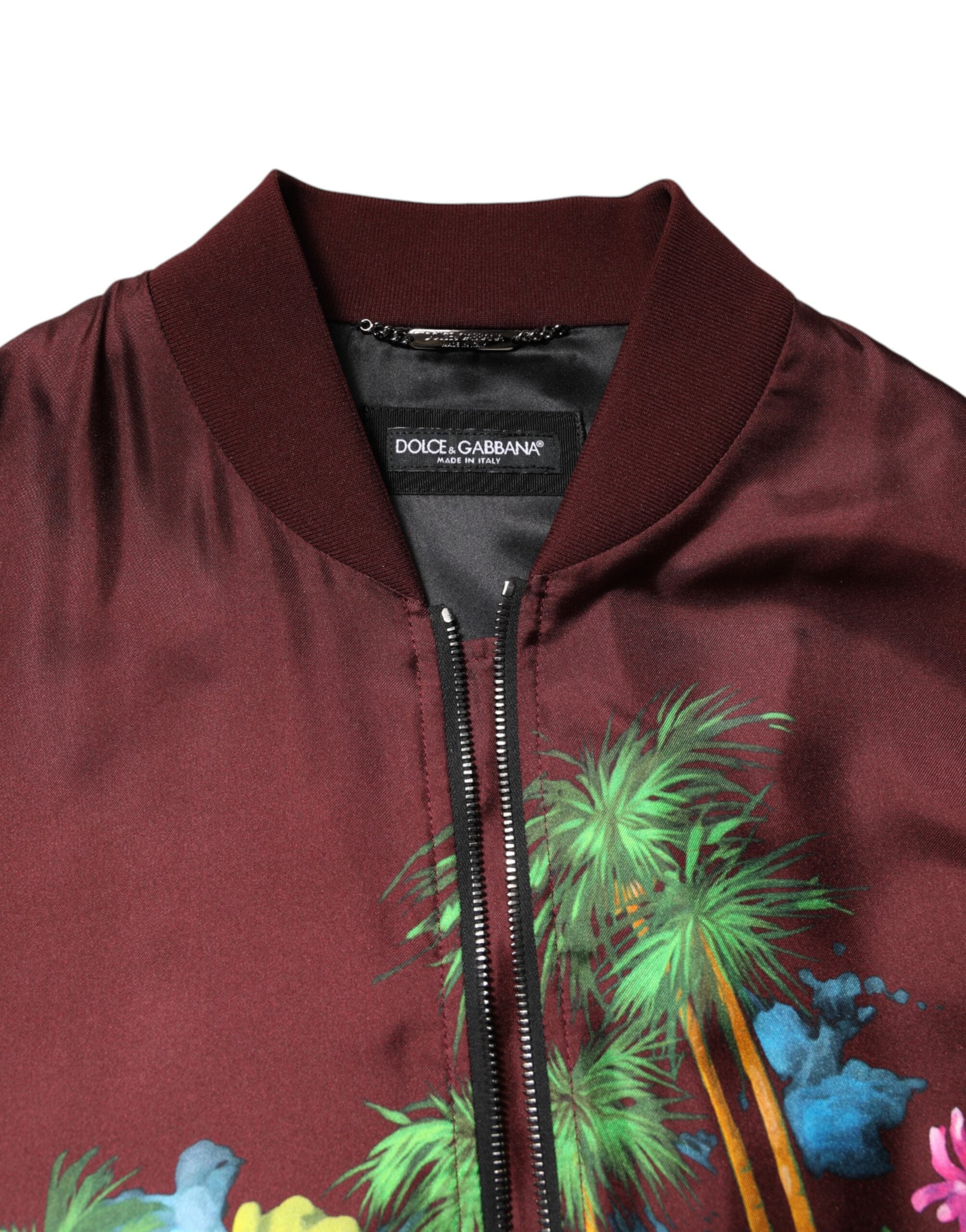 Maroon Floral Print Full Zip Bomber Jacket - ventzia