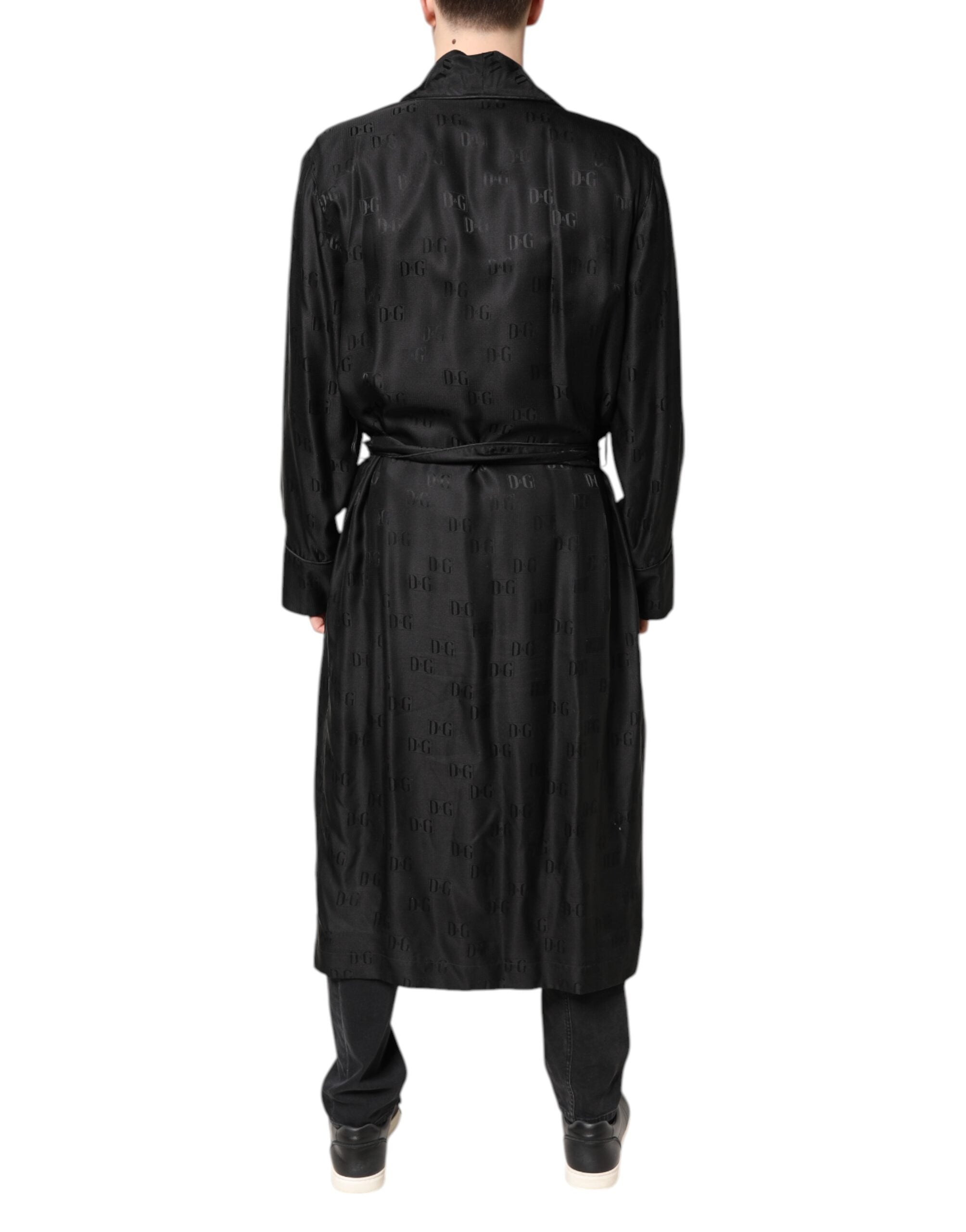 Black Silk DG Logo Men Wrap Robe Coat Jacket - ventzia
