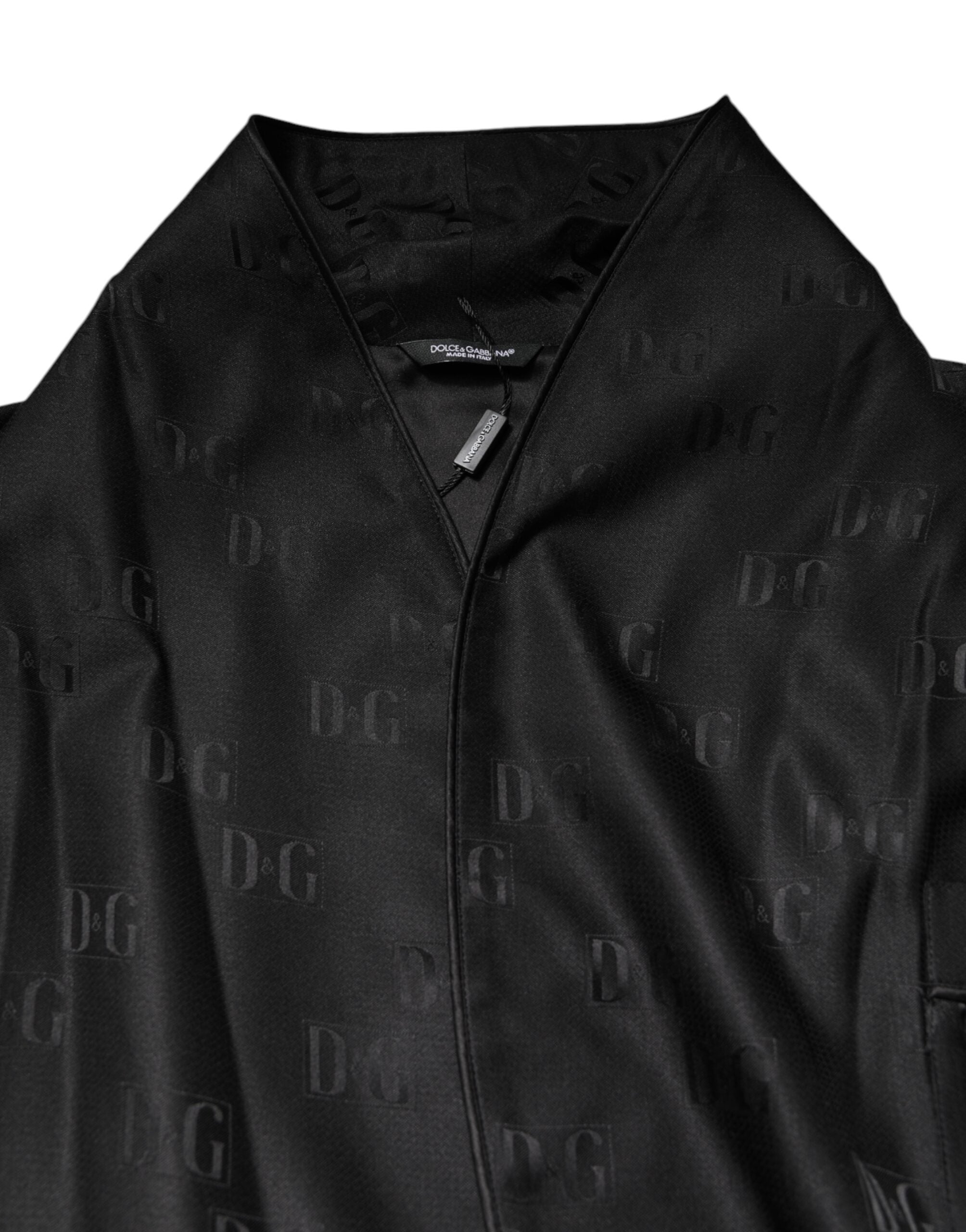 Black Silk DG Logo Men Wrap Robe Coat Jacket - ventzia