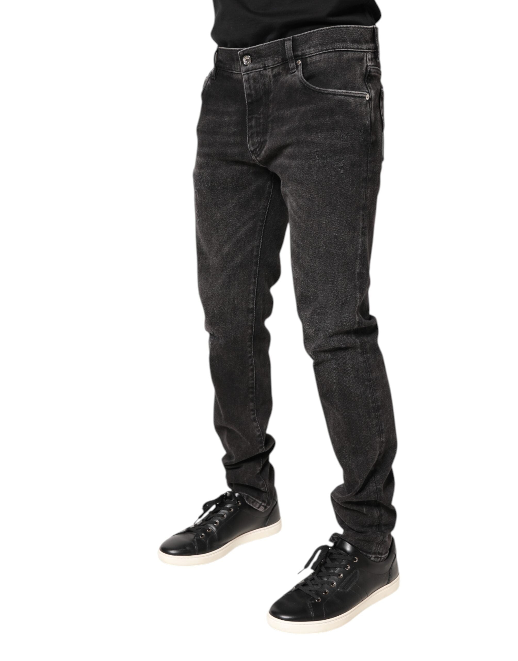 Gray Washed Cotton Skinny Denim Jeans - ventzia