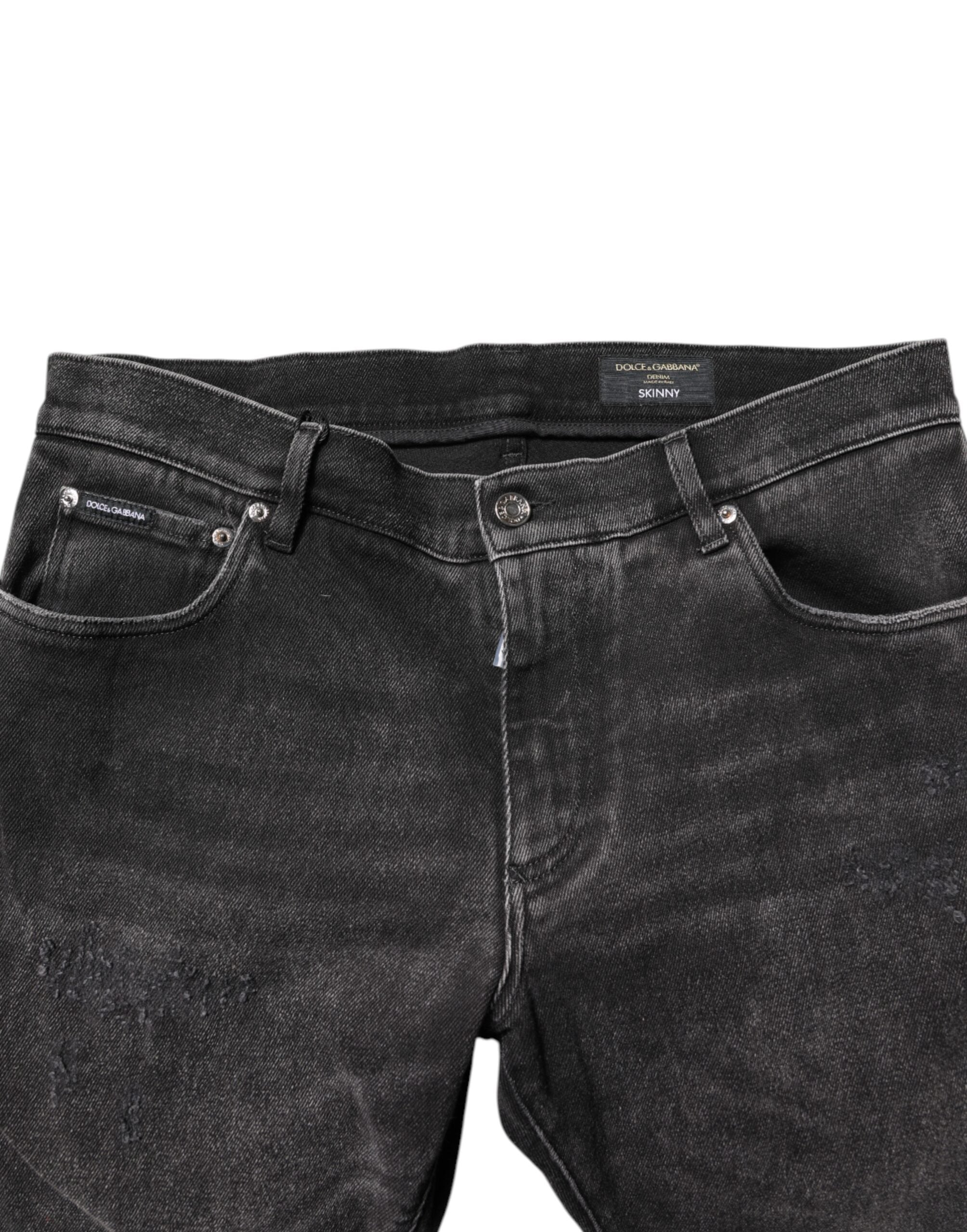 Gray Washed Cotton Skinny Denim Jeans - ventzia