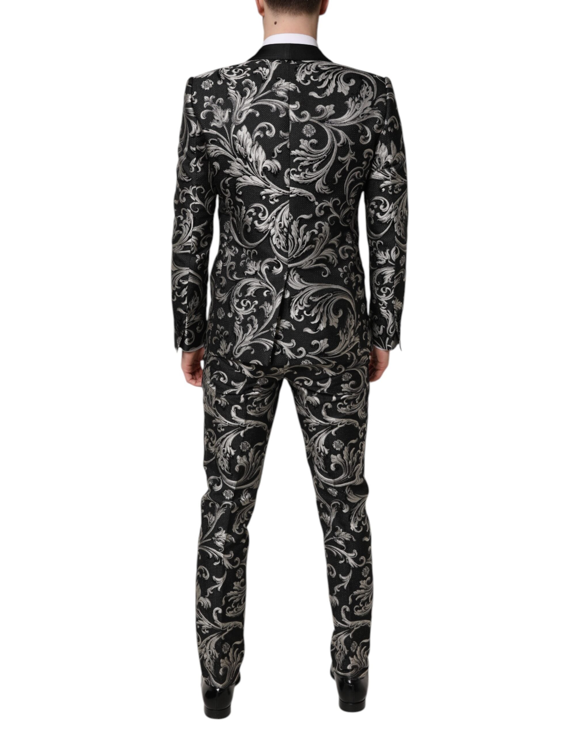 Black Gray MARTINI Jacquard Men 3 Piece Suit - ventzia