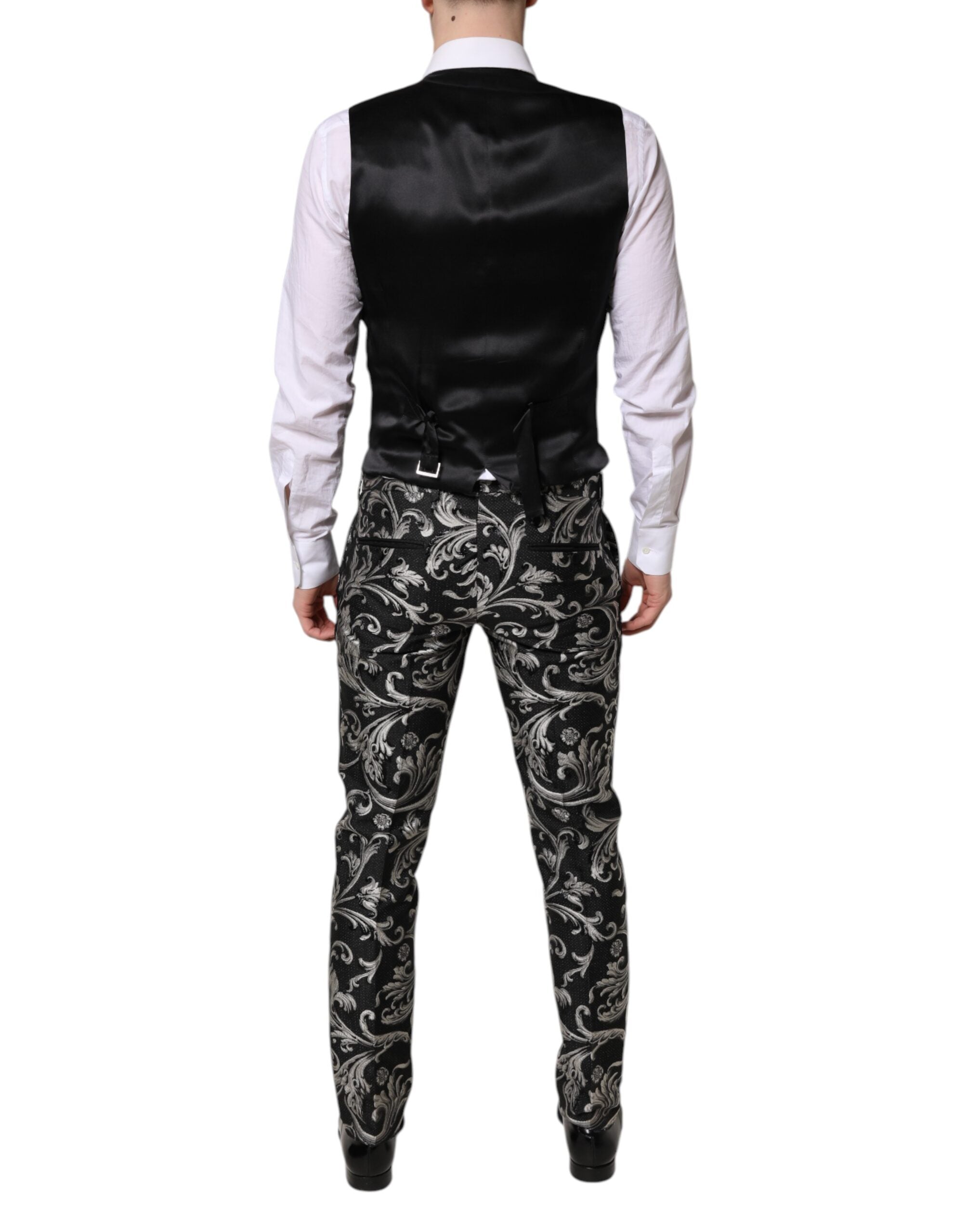 Black Gray MARTINI Jacquard Men 3 Piece Suit - ventzia