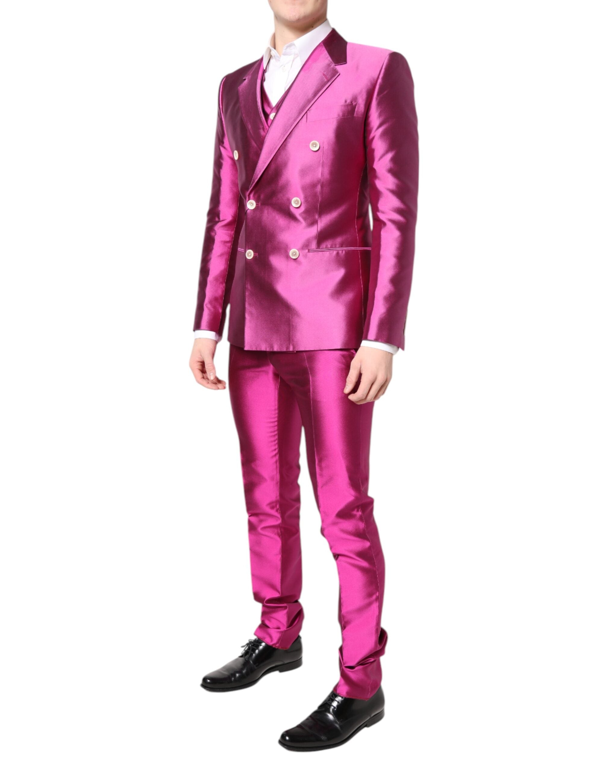 Pink SICILIA Double Breasted 3 Piece Suit - ventzia