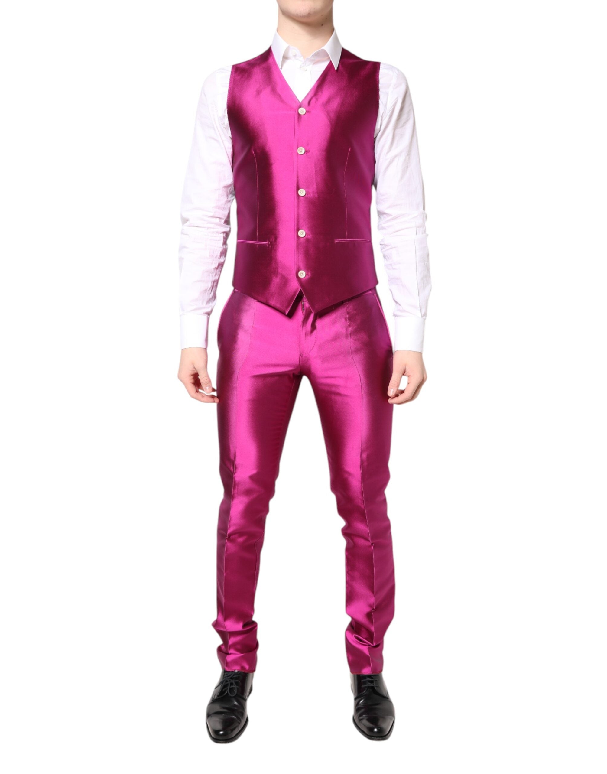 Pink SICILIA Double Breasted 3 Piece Suit - ventzia