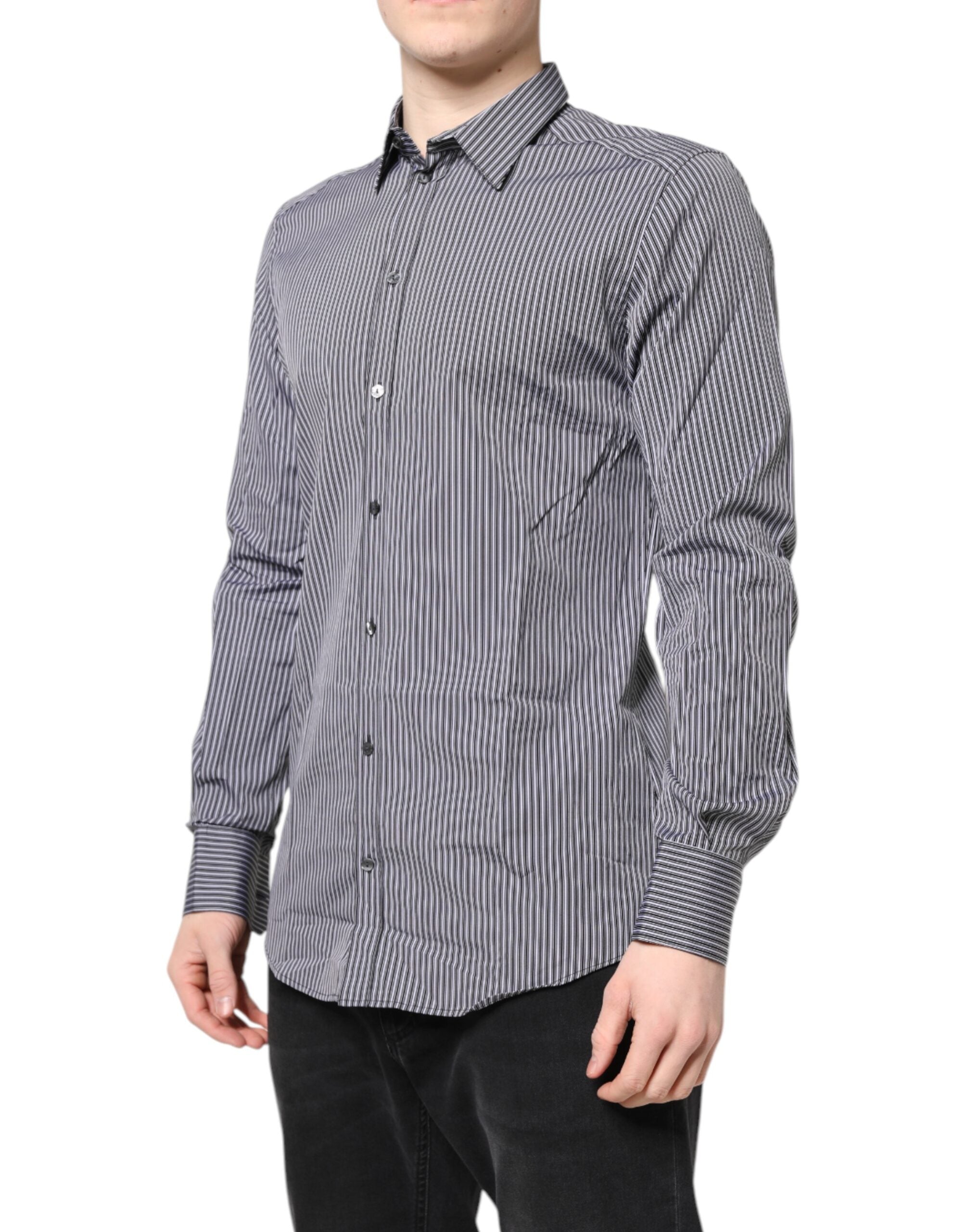 Black White Striped GOLD Formal Dress Shirt - ventzia