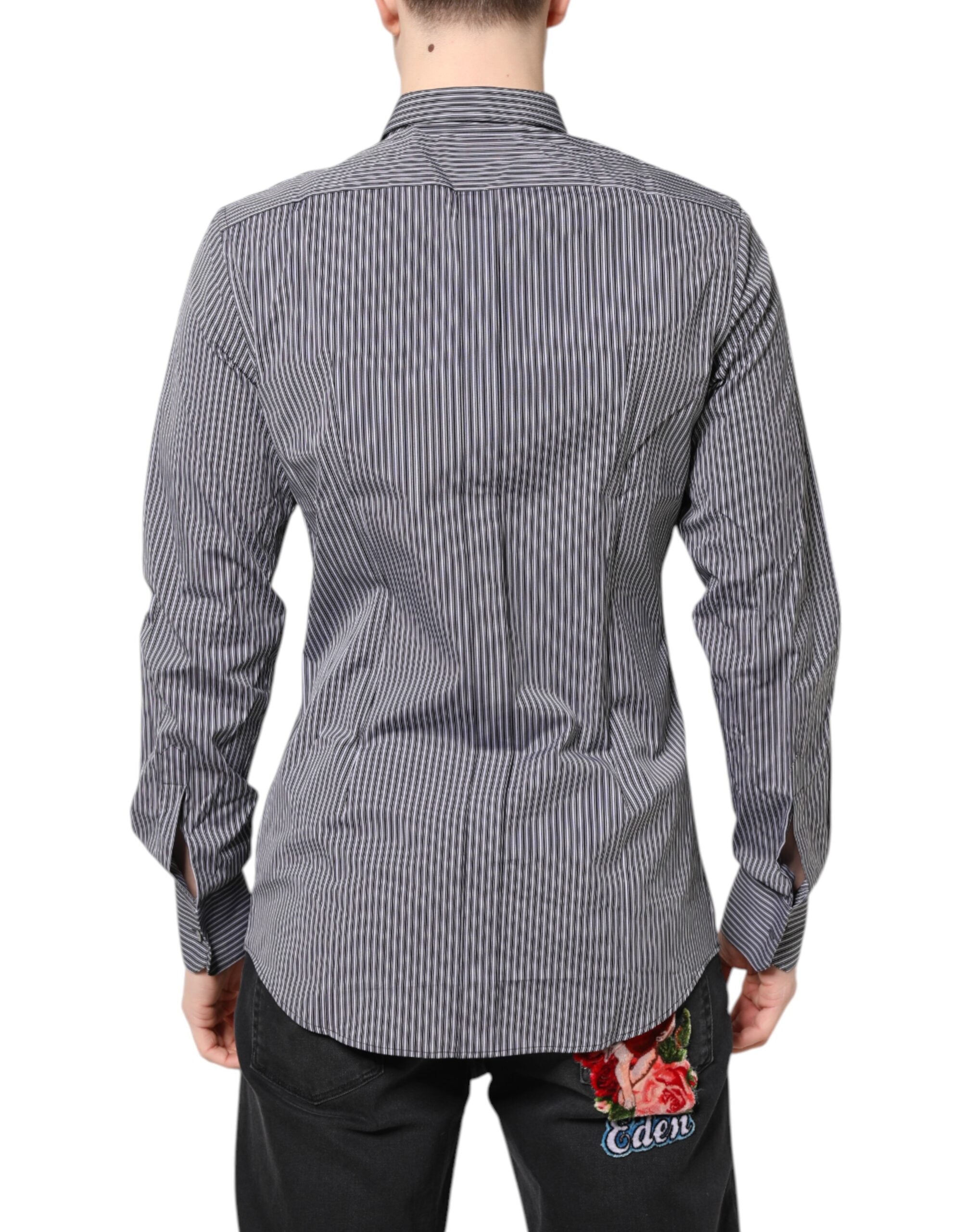 Black White Striped GOLD Formal Dress Shirt - ventzia