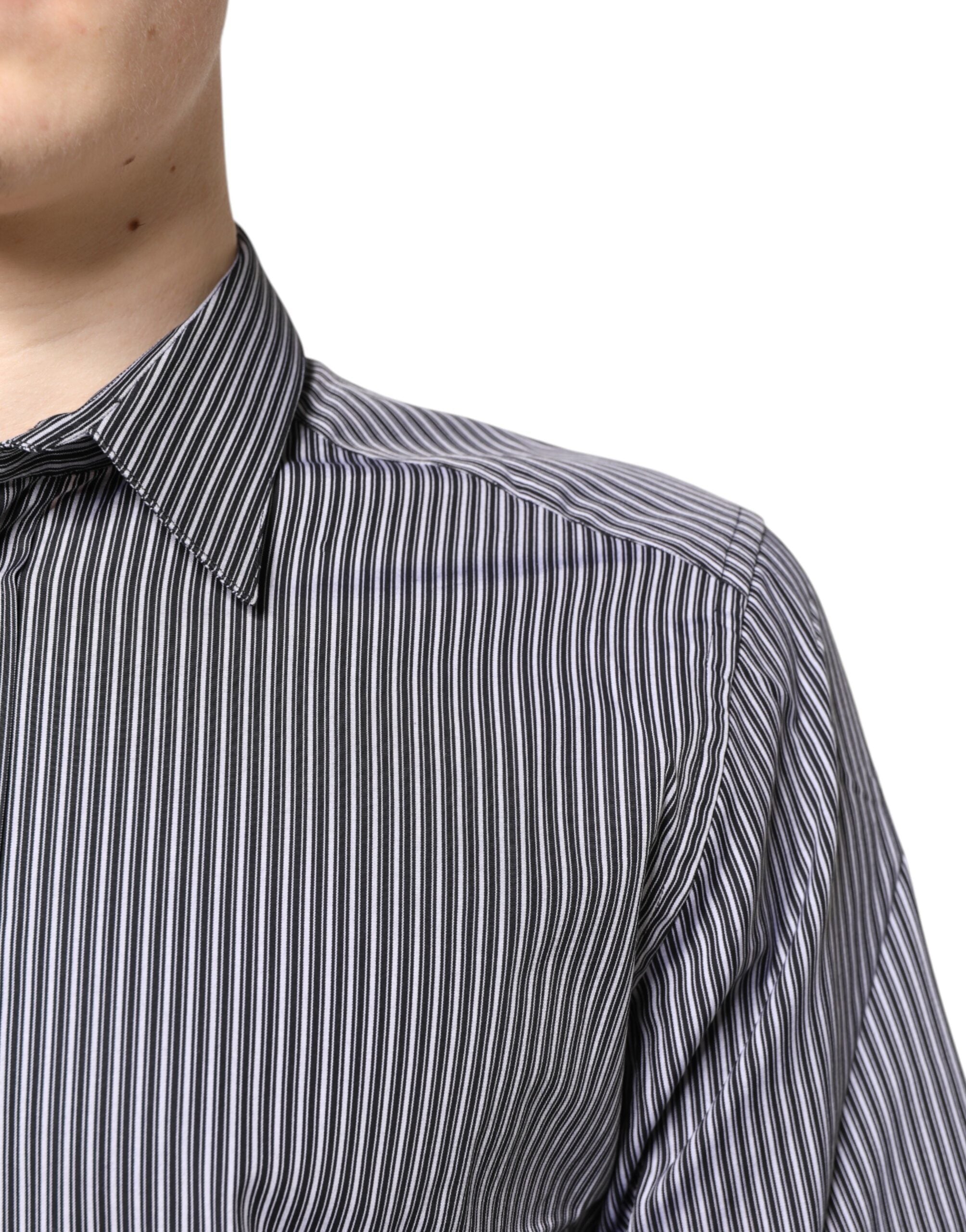 Black White Striped GOLD Formal Dress Shirt - ventzia