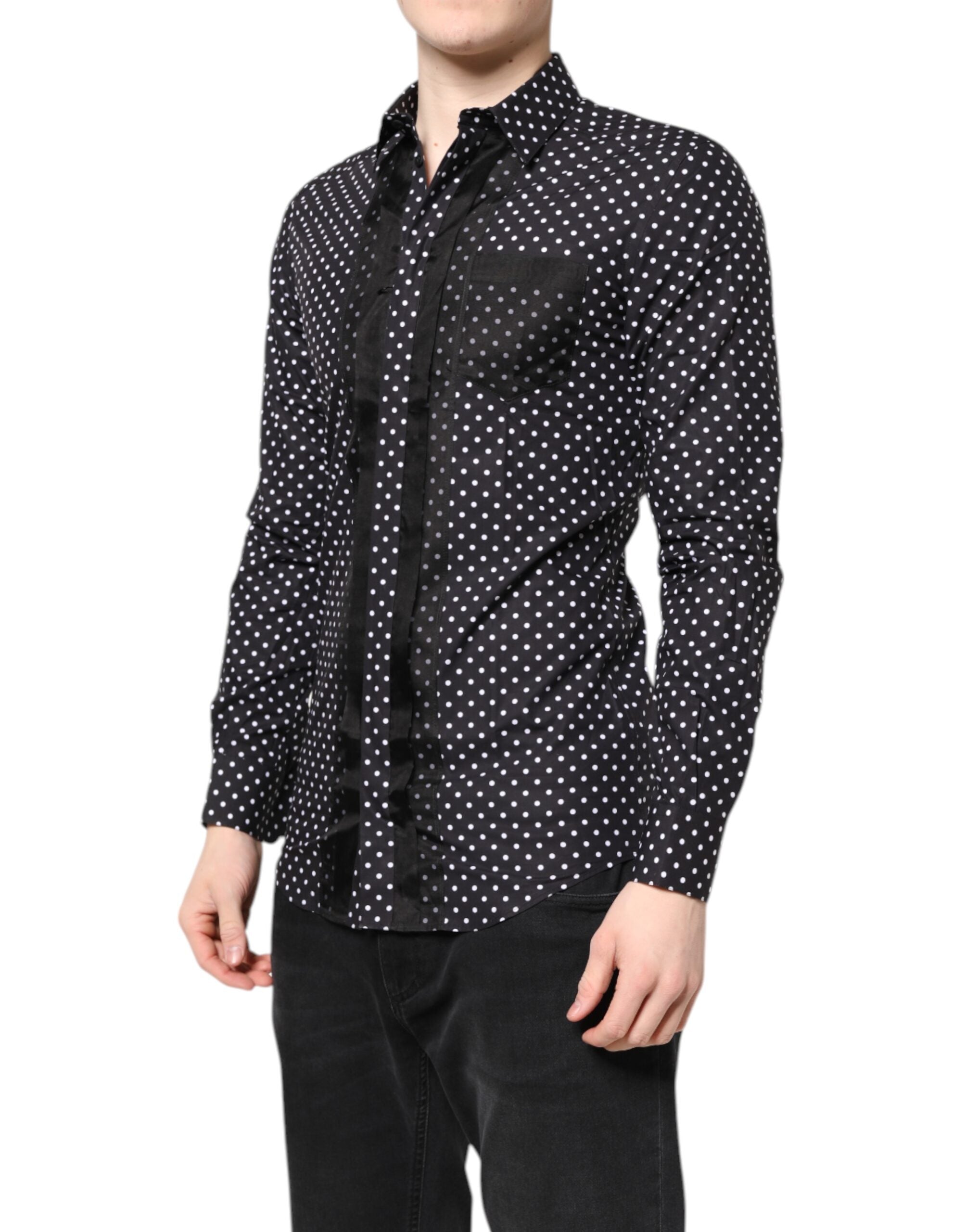 Black Polka Dot Long Sleeves Gold Formal Shirt - ventzia