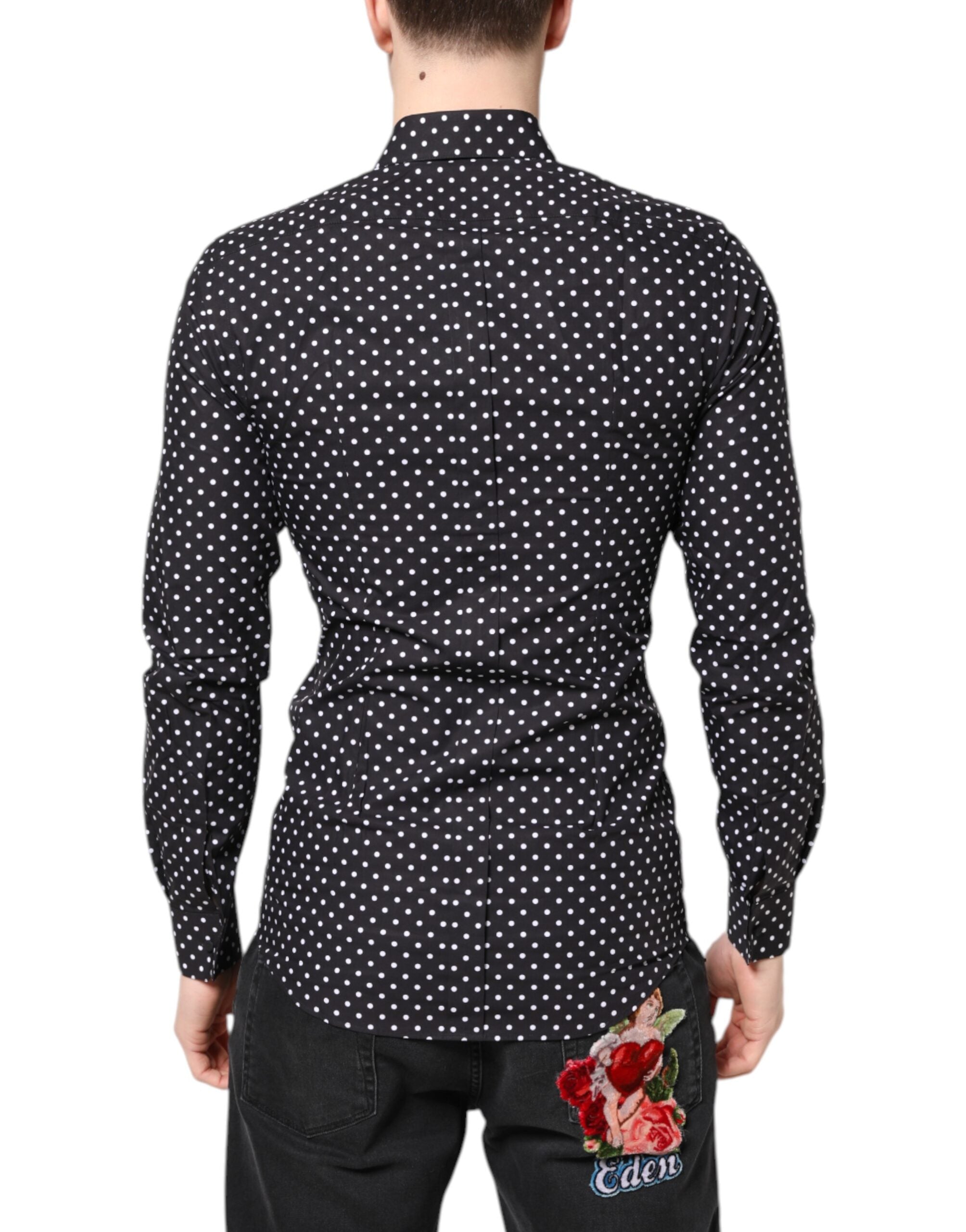 Black Polka Dot Long Sleeves Gold Formal Shirt - ventzia
