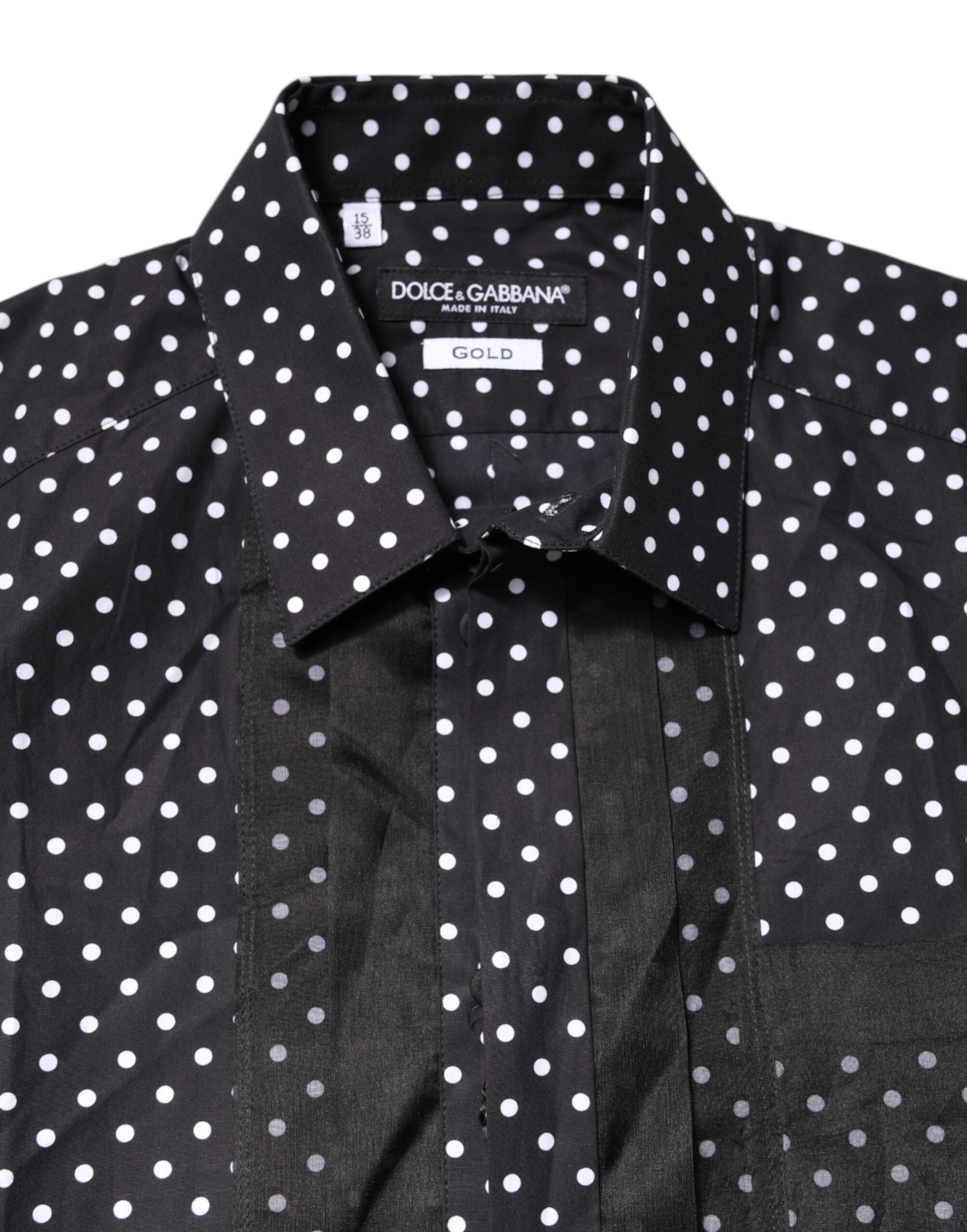 Black Polka Dot Long Sleeves Gold Formal Shirt - ventzia
