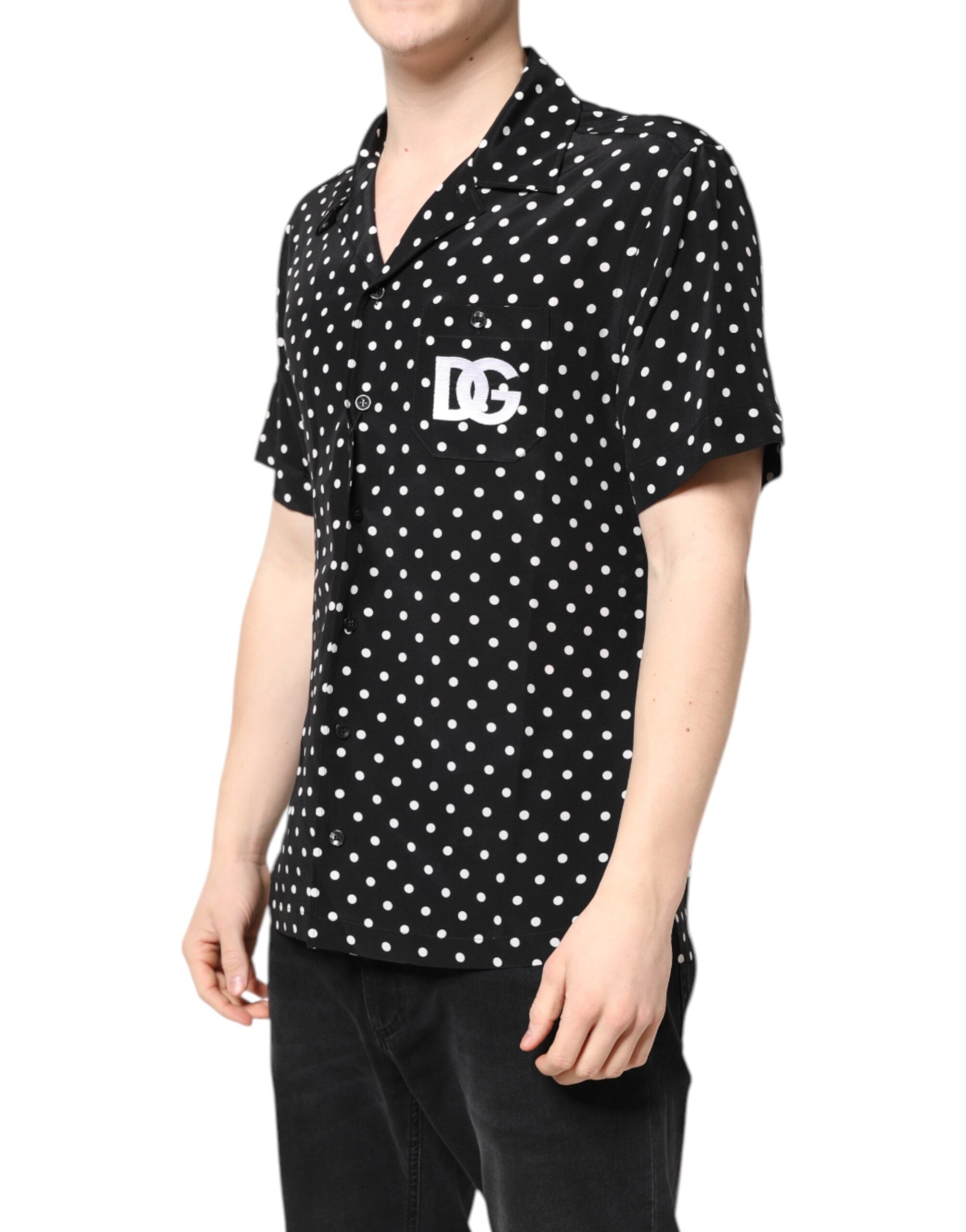 Black Polka Dot Short Sleeves Casual Shirt - ventzia