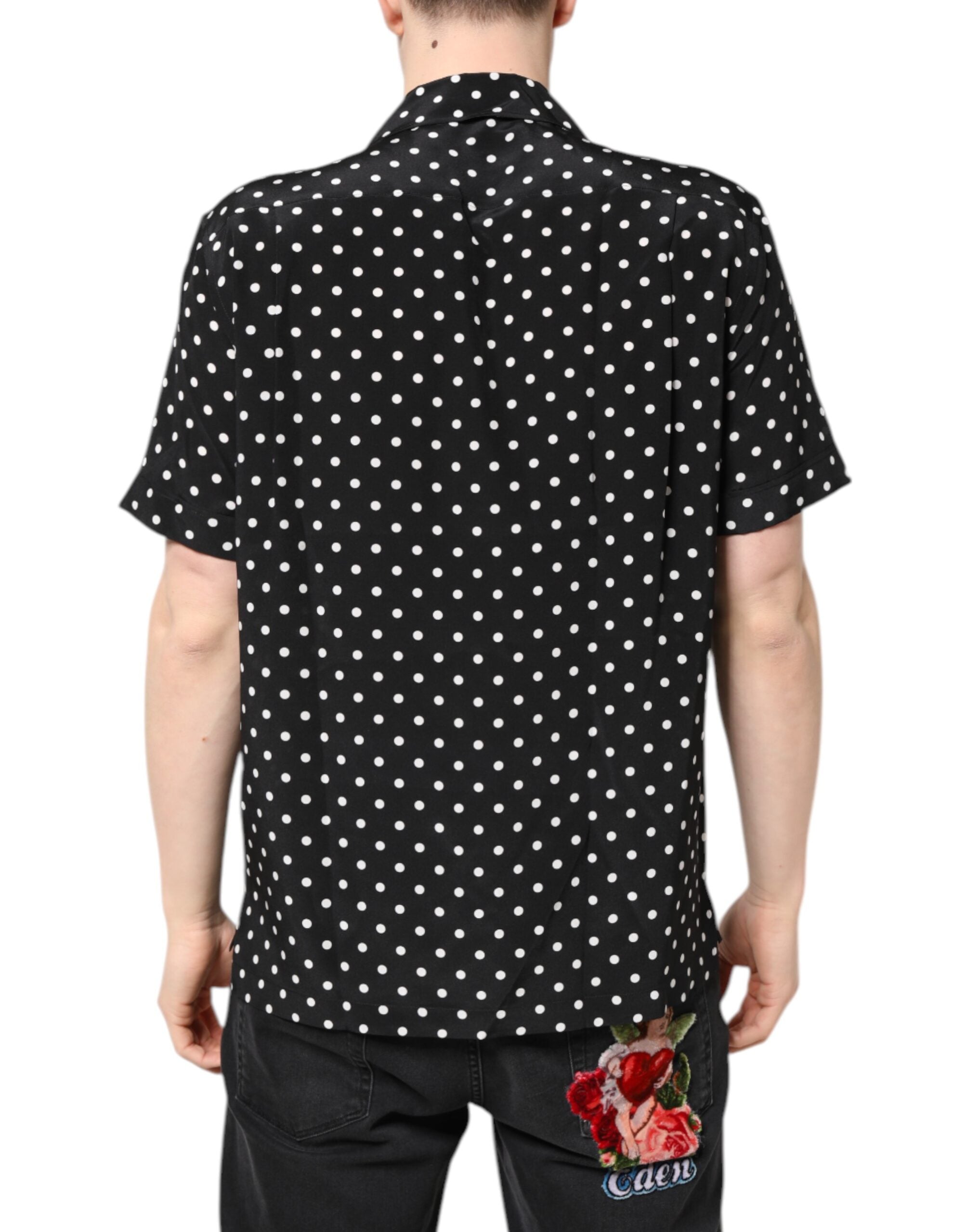 Black Polka Dot Short Sleeves Casual Shirt - ventzia