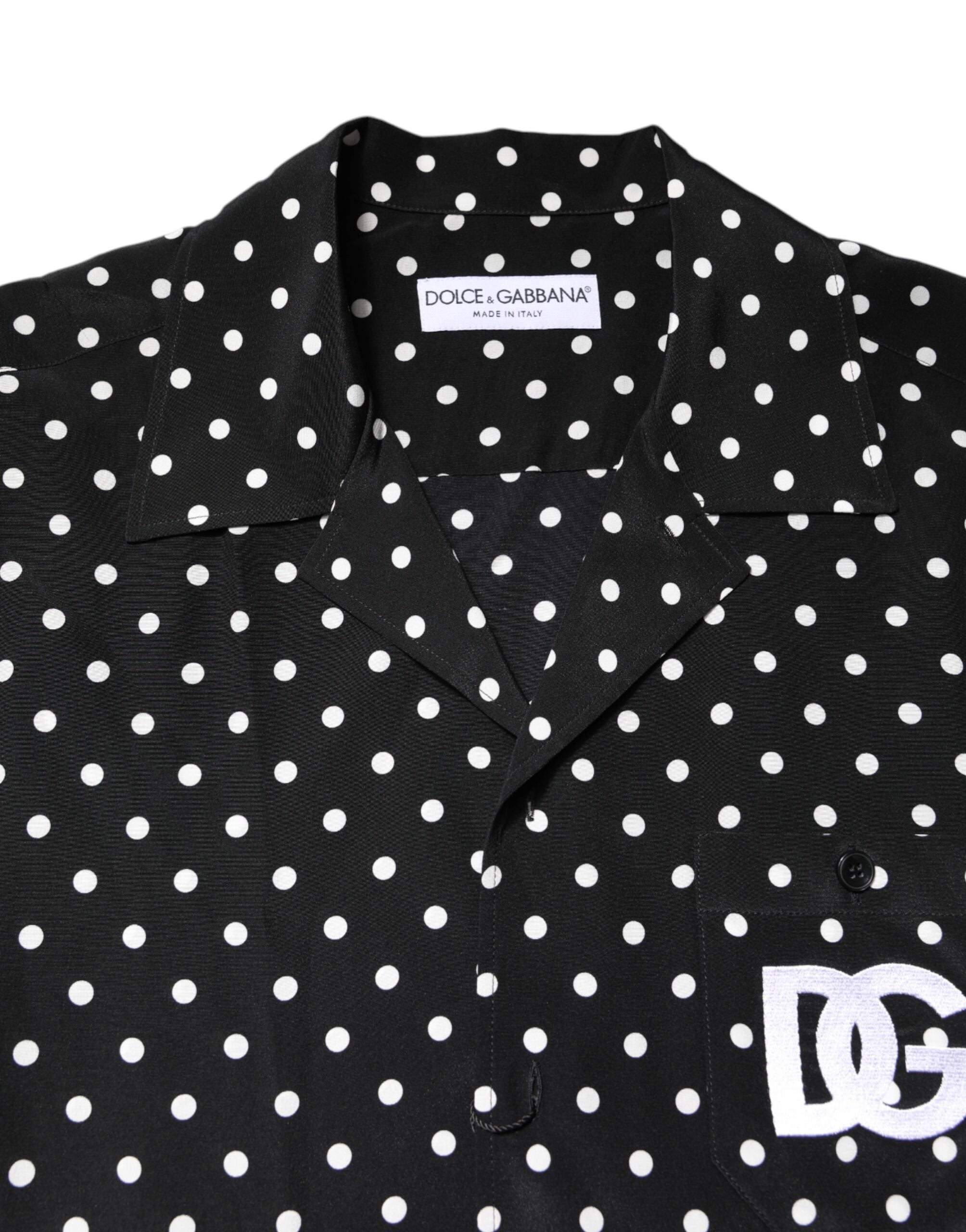 Black Polka Dot Short Sleeves Casual Shirt - ventzia