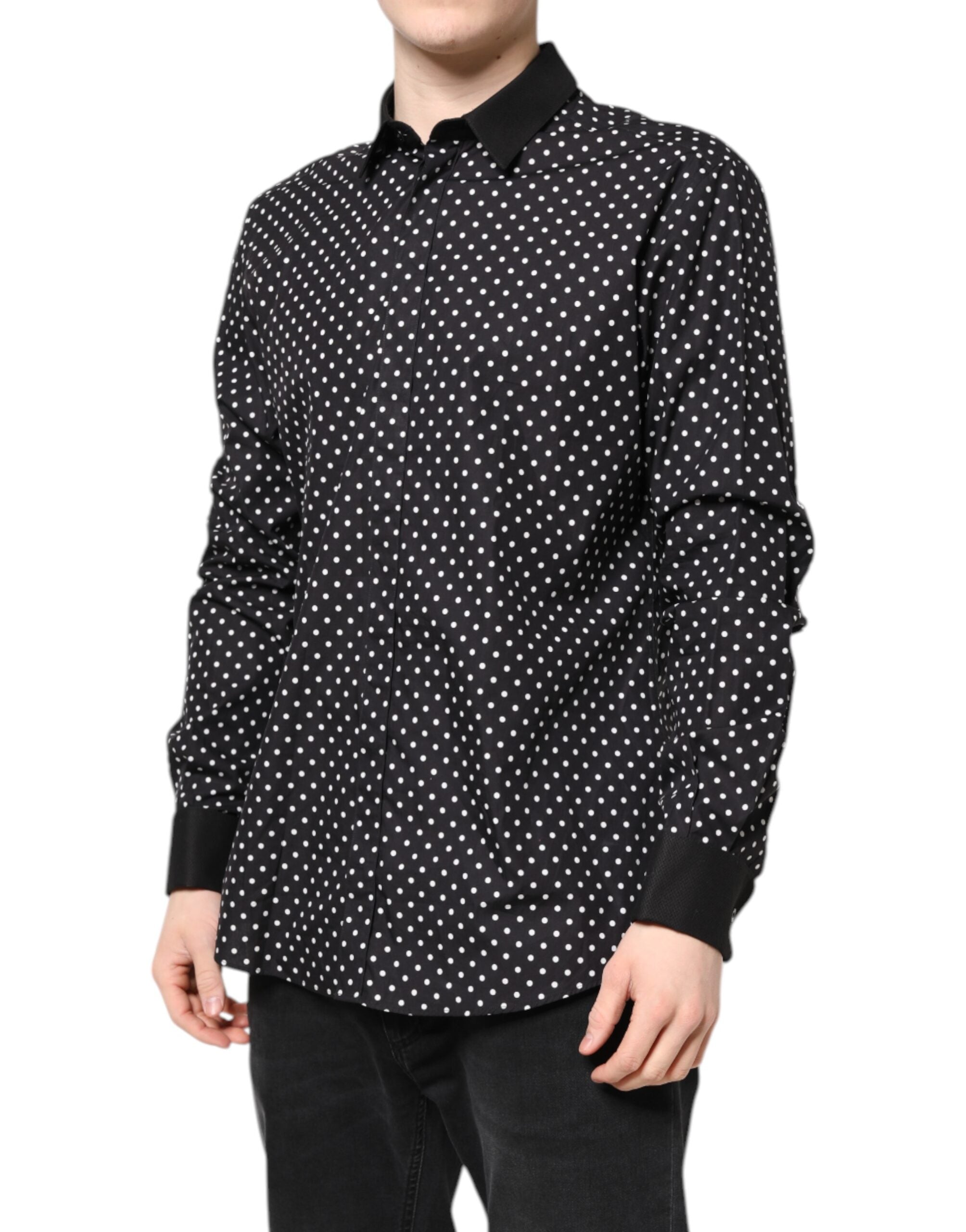 Black Polka Dot Cotton Formal Dress Shirt - ventzia