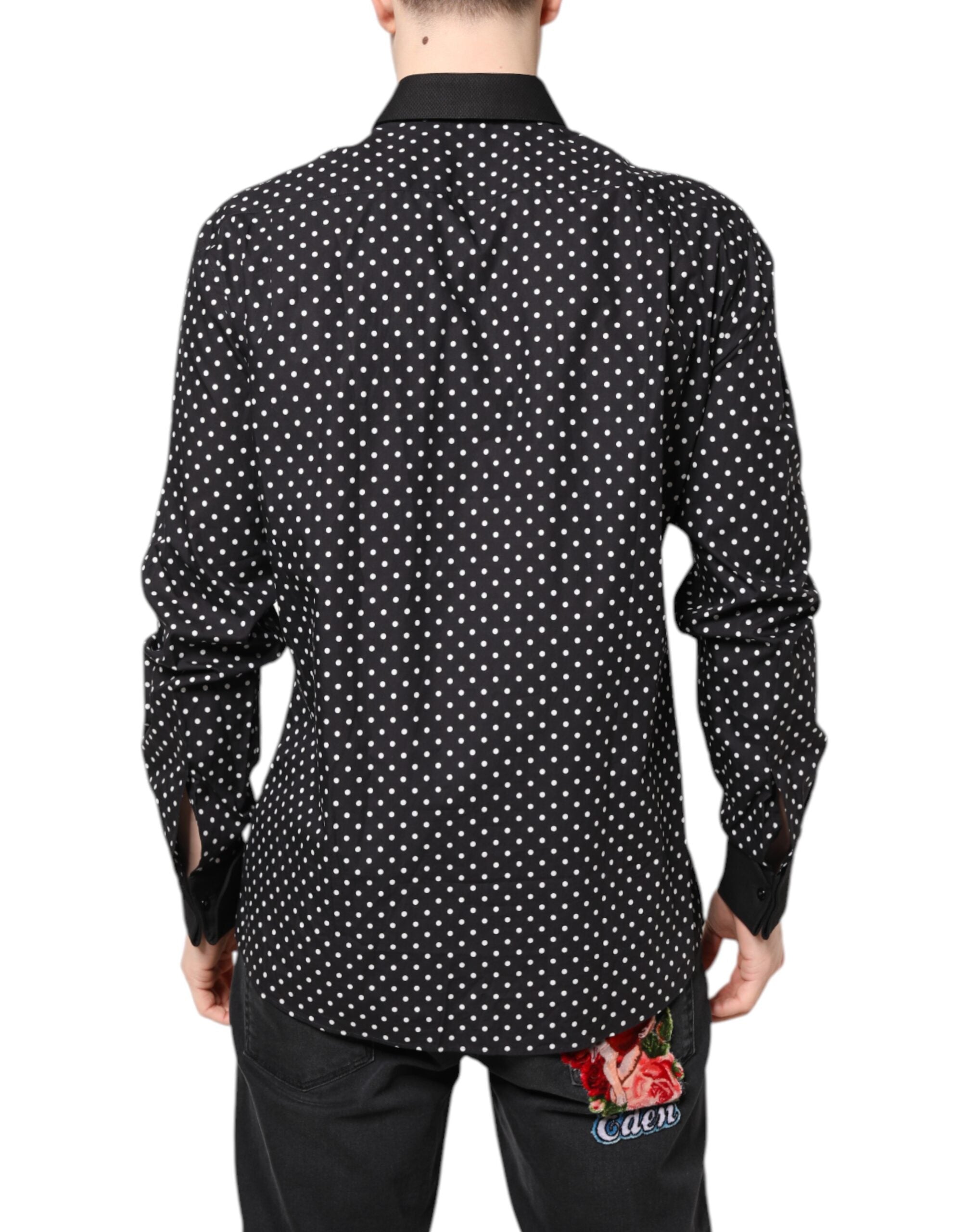 Black Polka Dot Cotton Formal Dress Shirt - ventzia