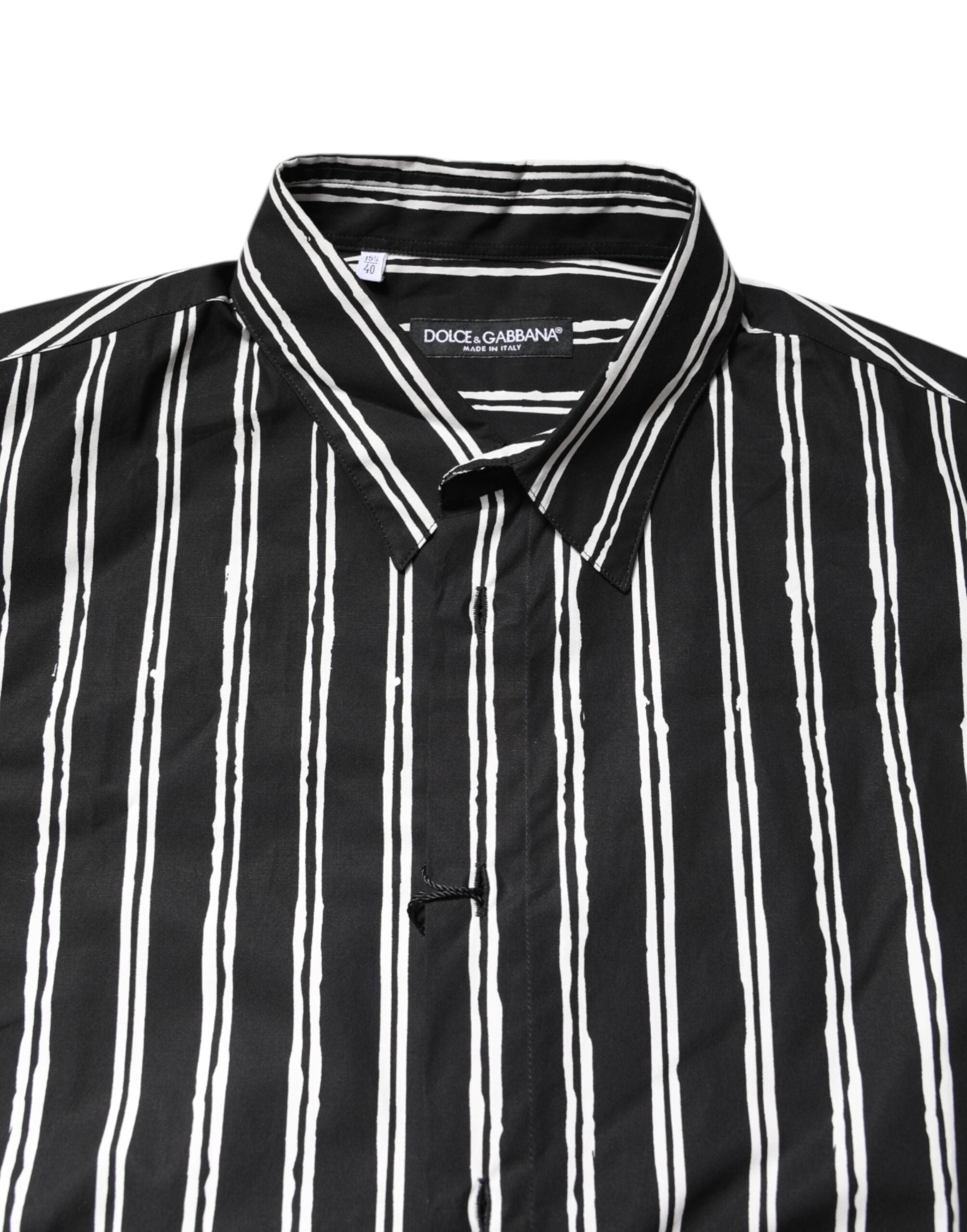 Black White Striped Cotton Dress Shirt - ventzia